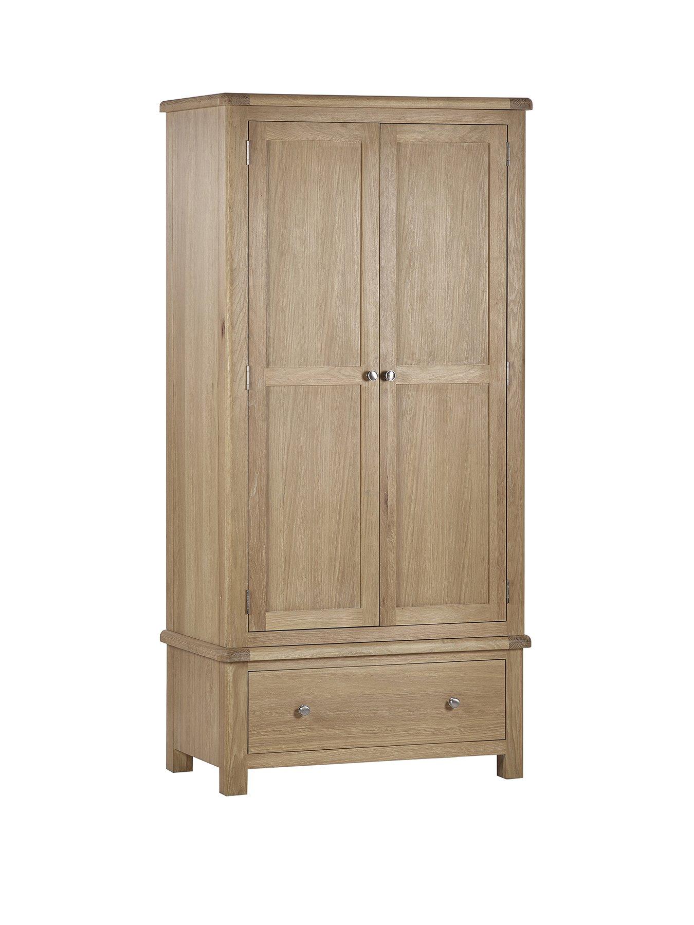  image of julian-bowen-memphis-limed-oak-2-door-1-drawer-wardrobe
