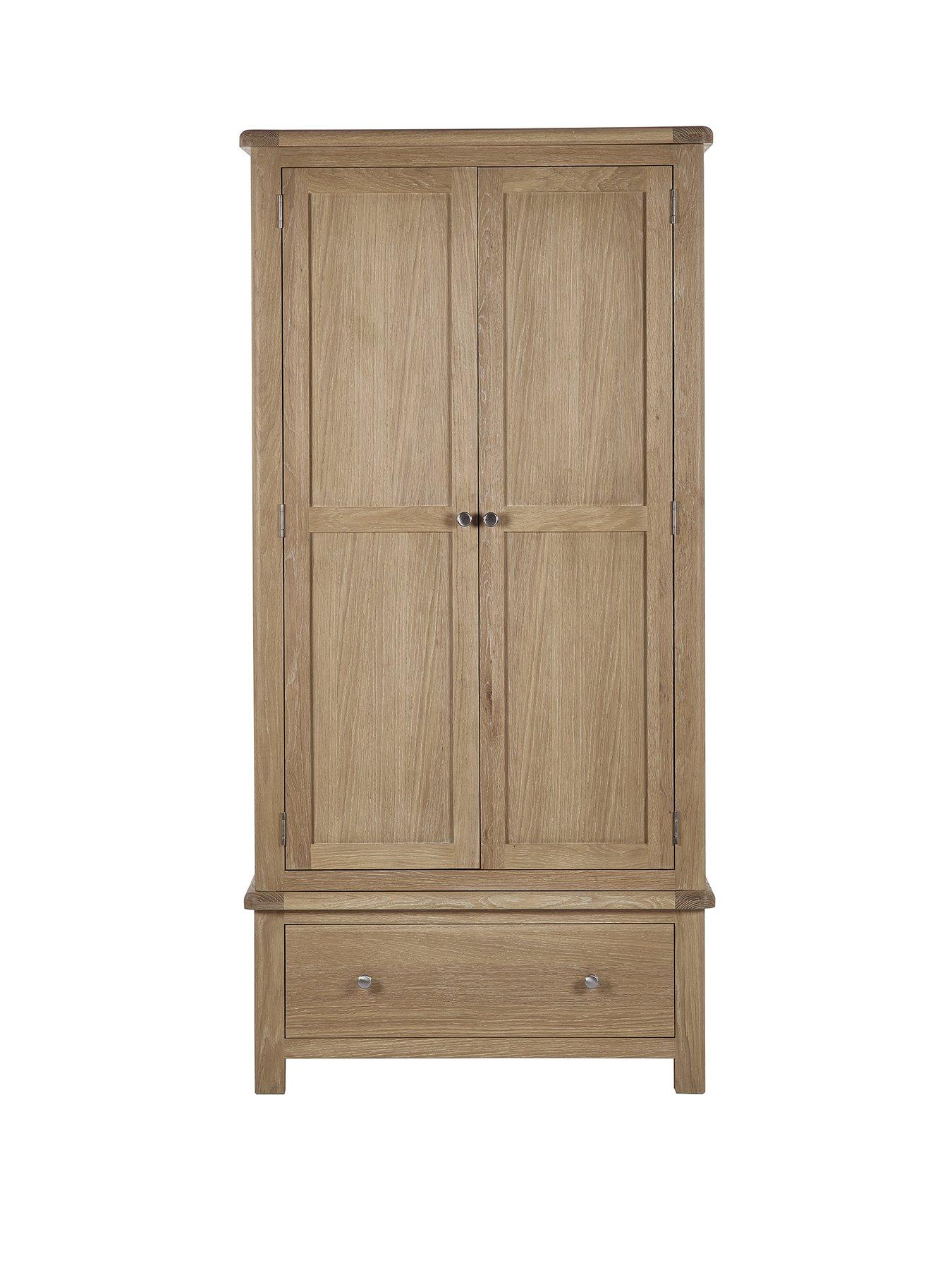  image of julian-bowen-memphis-limed-oak-2-door-1-drawer-wardrobe