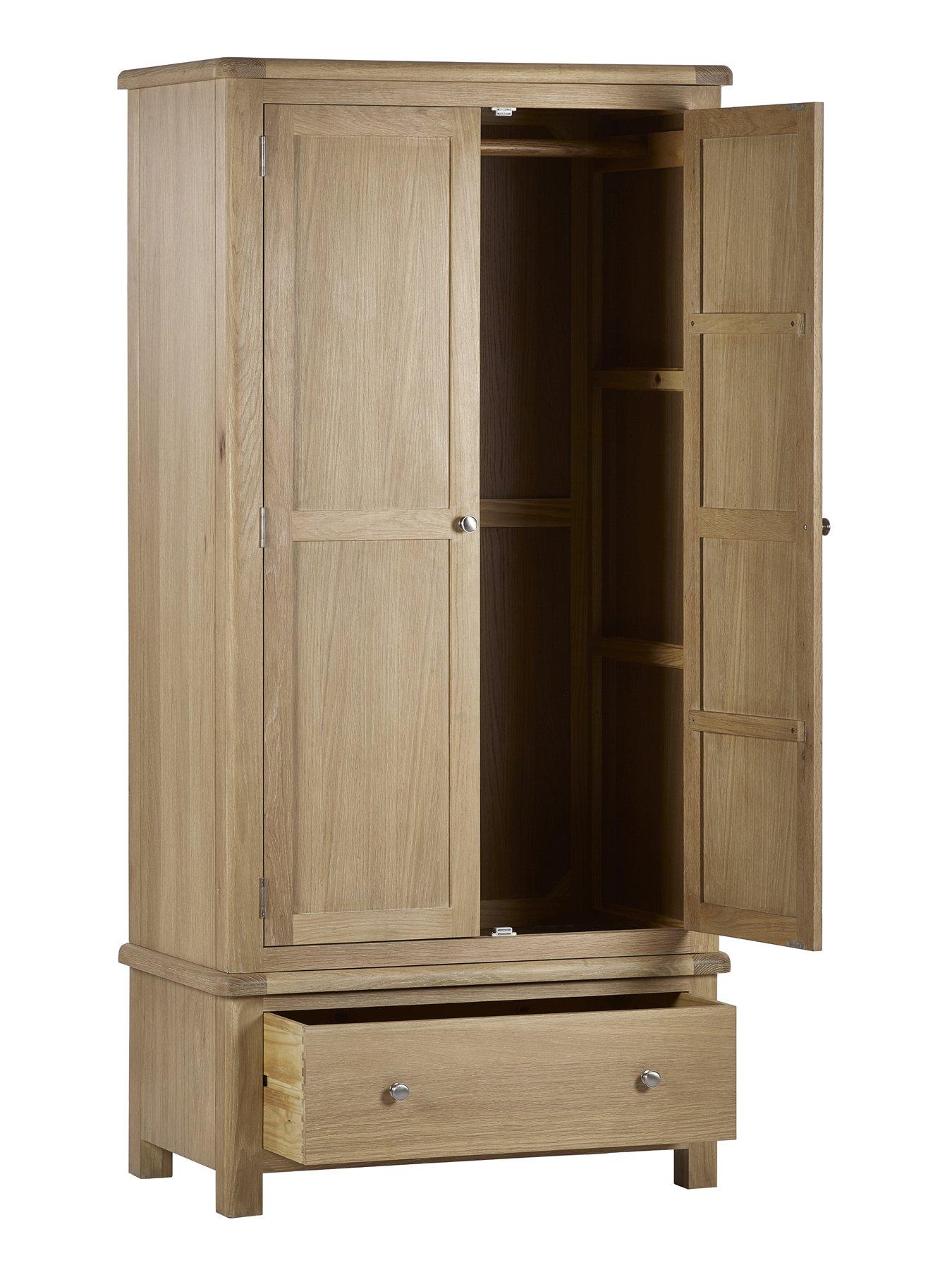  image of julian-bowen-memphis-limed-oak-2-door-1-drawer-wardrobe