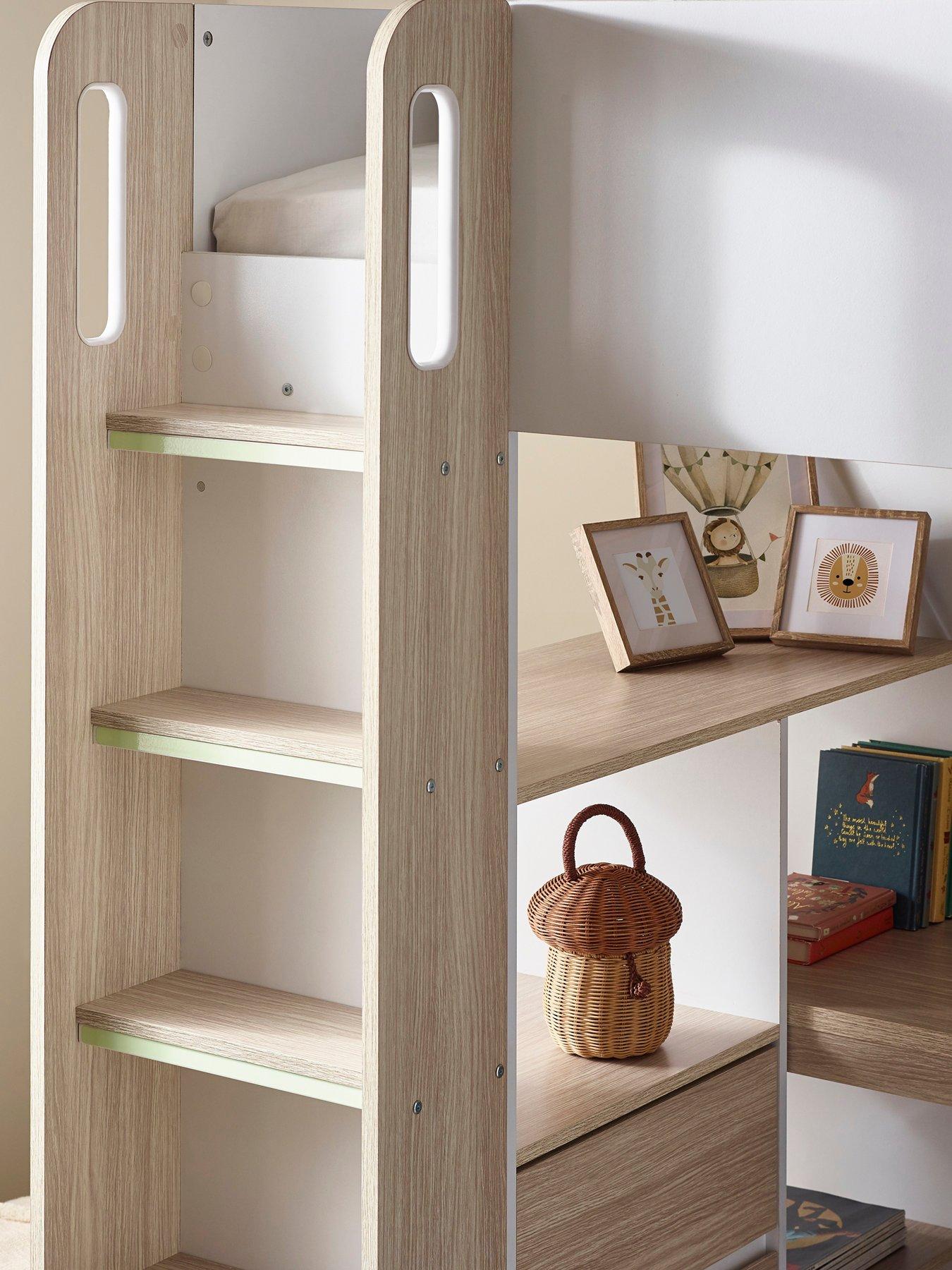  image of julian-bowen-ocean-highsleeper-bed-with-wardrobe-desk-shelvesnbspand-drawers-pale-woodwhite