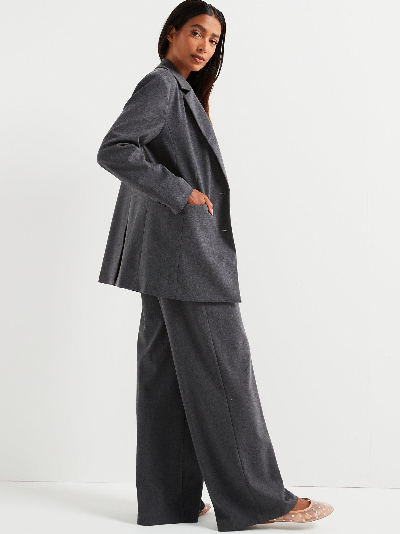 Image 4 of 6 of V by Very Ultra Wide Leg&nbsp;Trouser 3 Piece Co-Ord - Grey