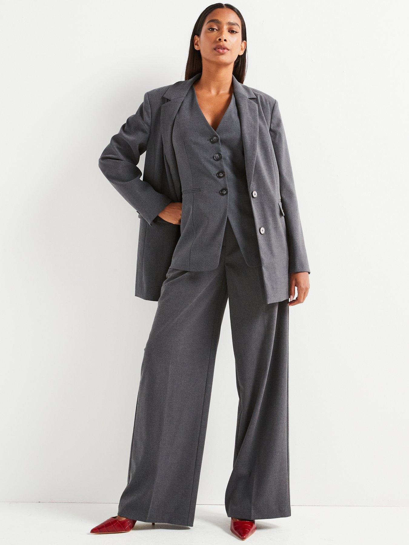 Image 6 of 6 of V by Very Ultra Wide Leg&nbsp;Trouser 3 Piece Co-Ord - Grey