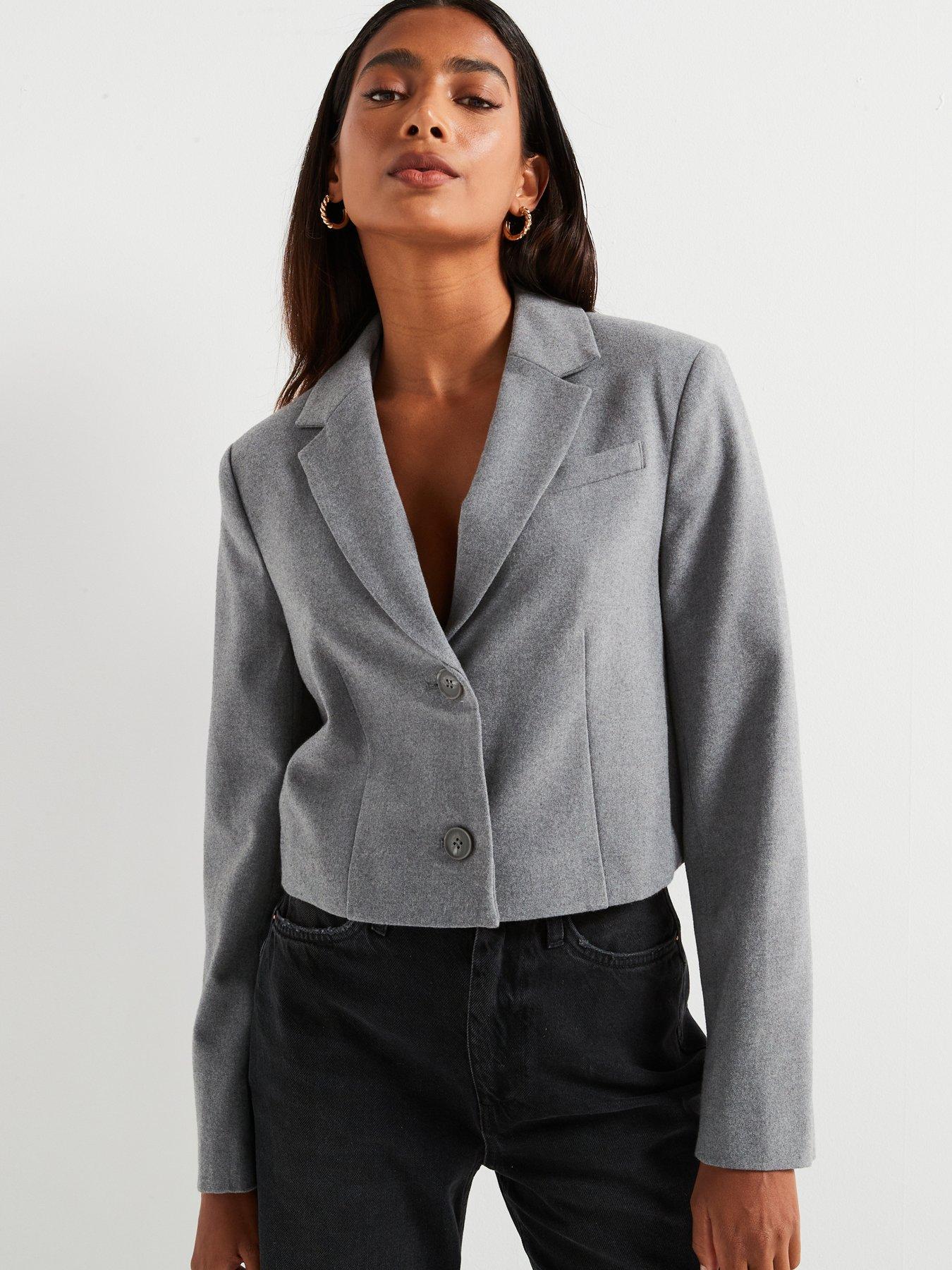 undefined Cropped Smart Blazer - Grey