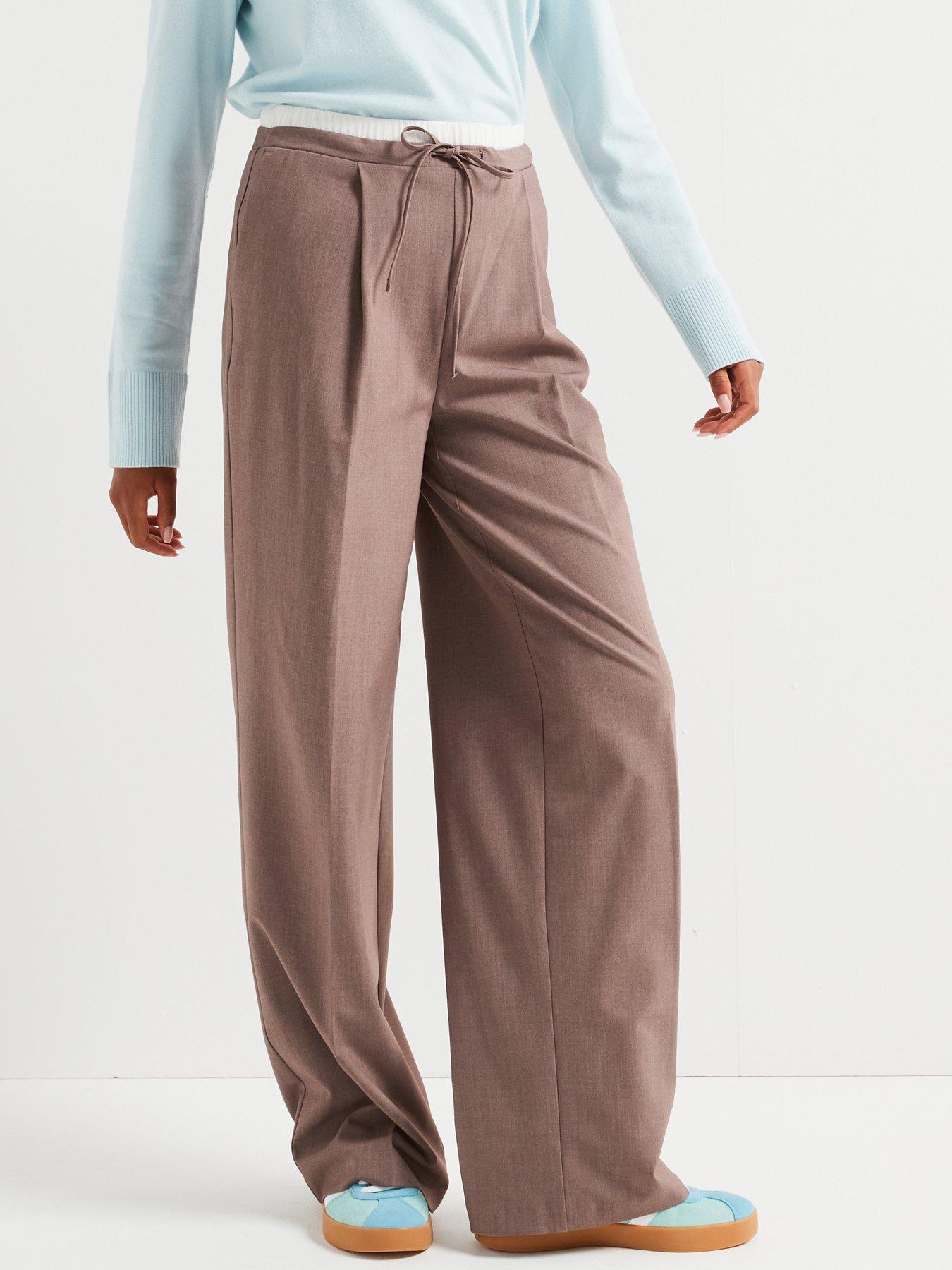 undefined Boxer Detail Wide Leg Trouser - Brown
