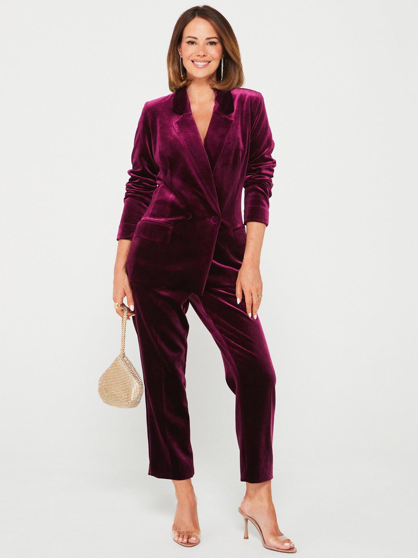V by Very X Carol Byrne Velvet Slim Leg Trouser - Burgundy