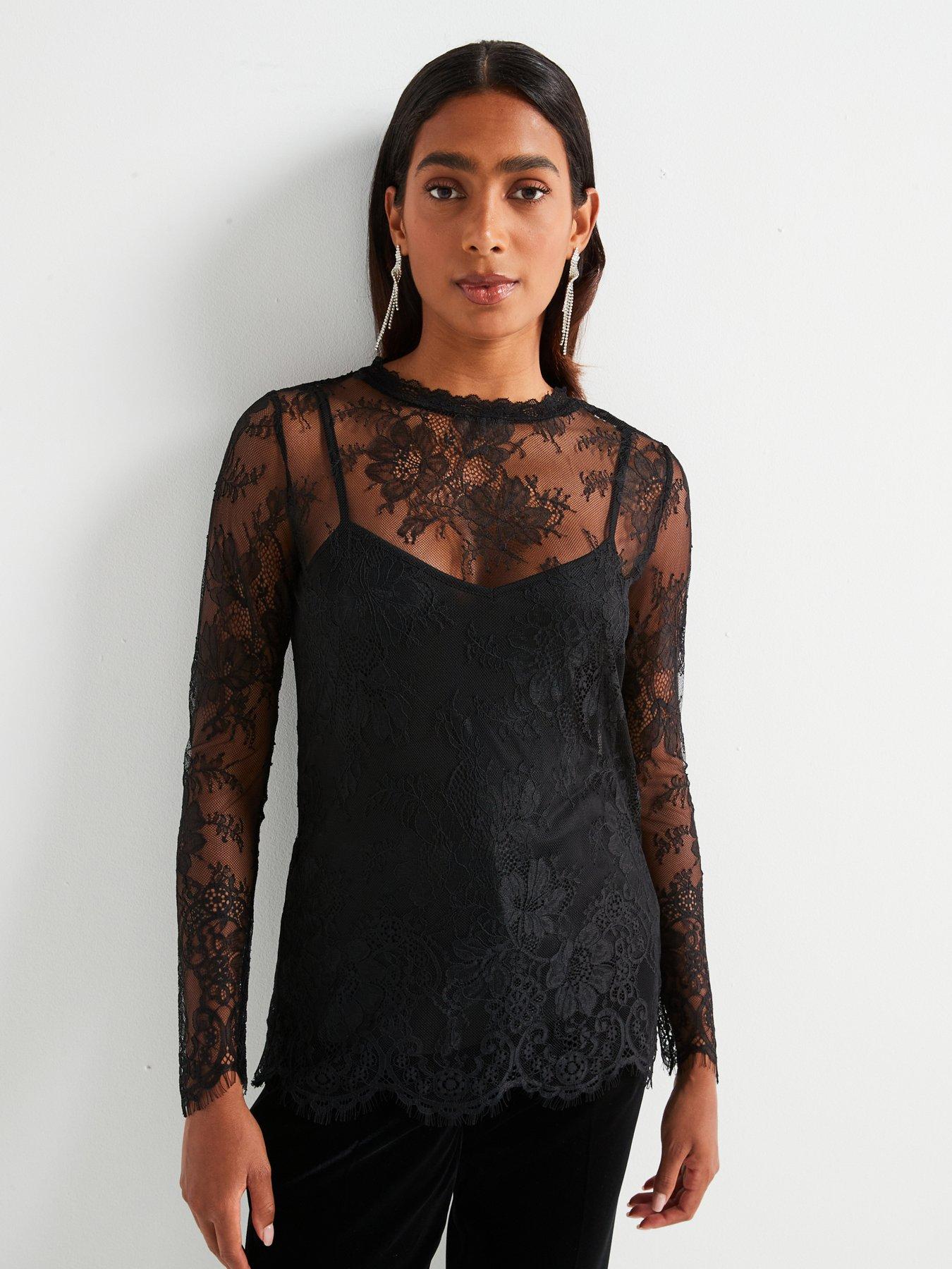 undefined Lace Shell Top - Black