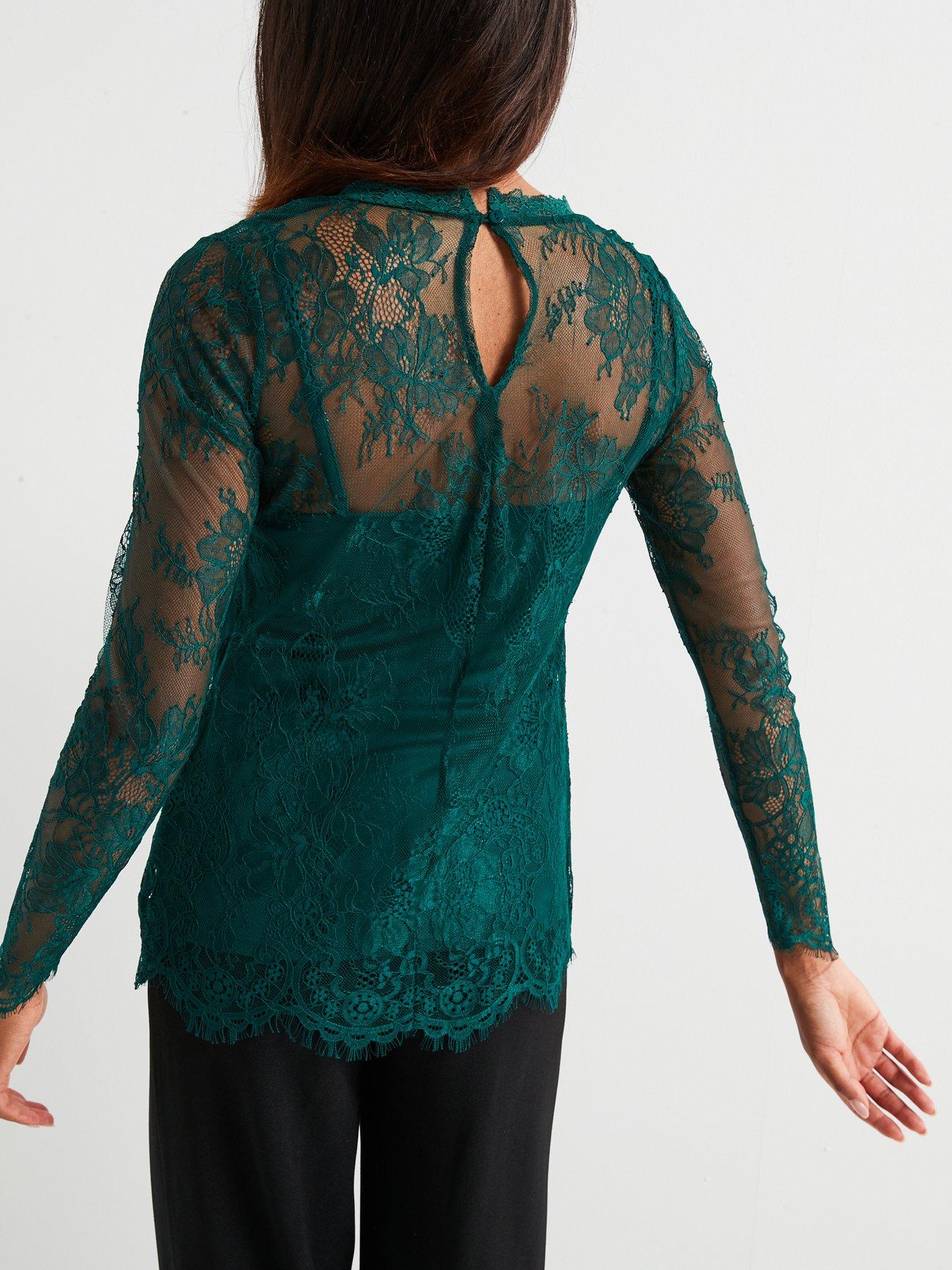  image of v-by-very-lace-shell-top-green