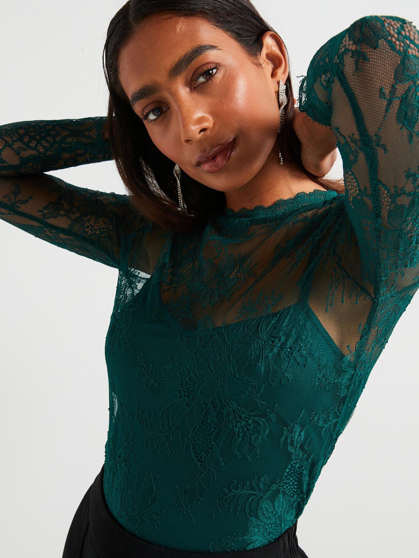  image of v-by-very-lace-shell-top-green