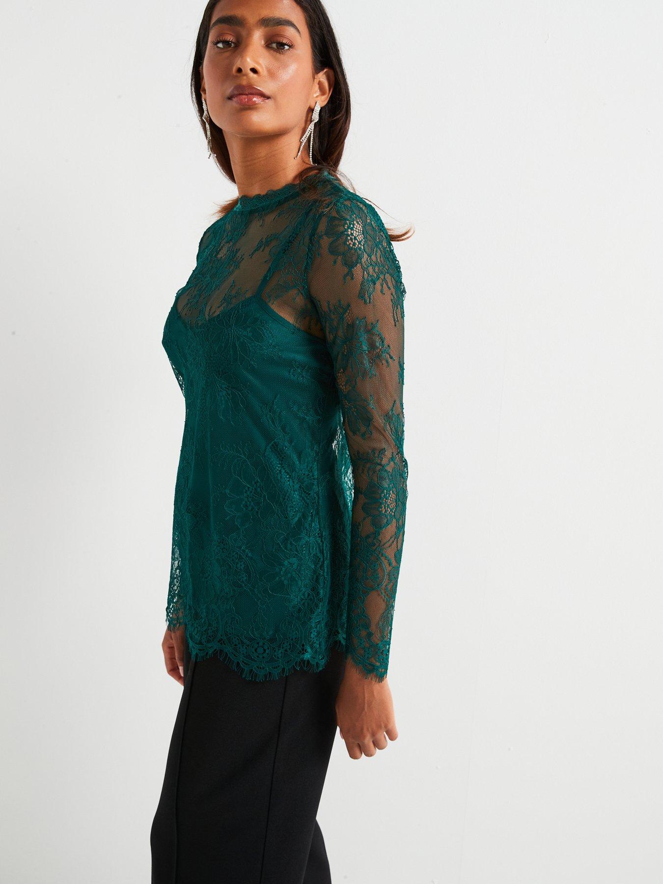  image of v-by-very-lace-shell-top-green