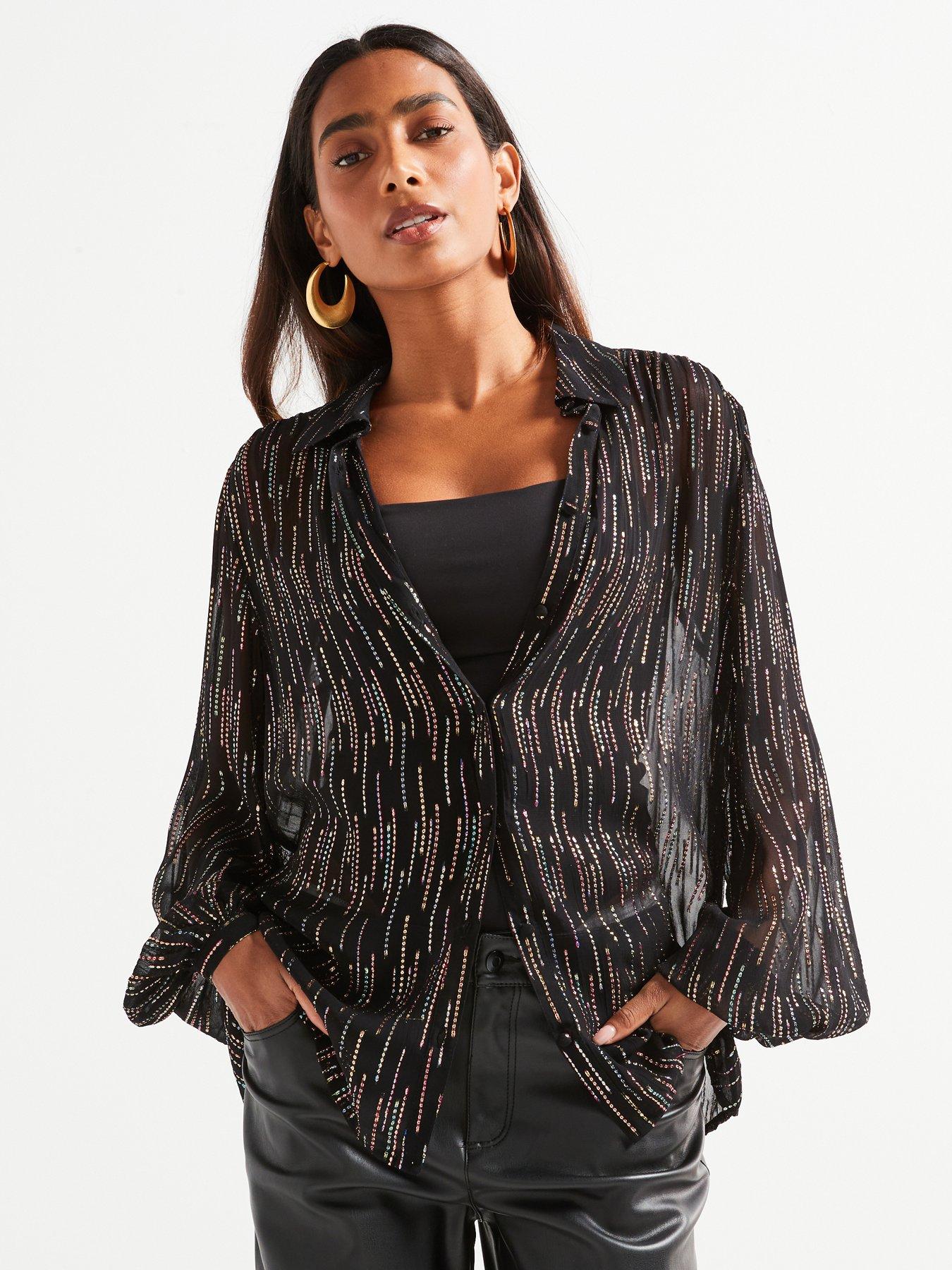 undefined Multi Lurex Longline Shirt - Black/Multi
