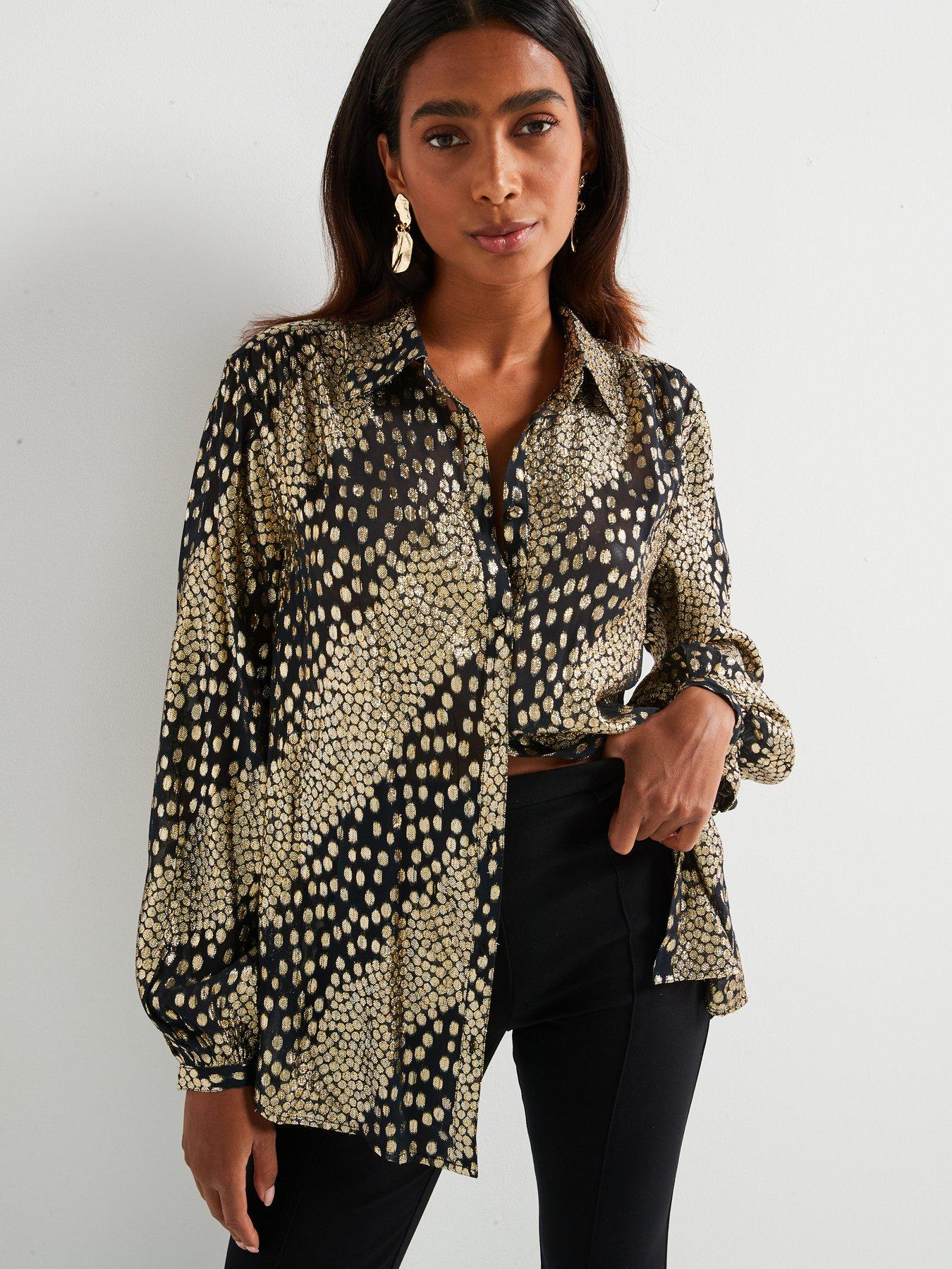  image of v-by-very-spot-lurex-longline-shirt-blackgold