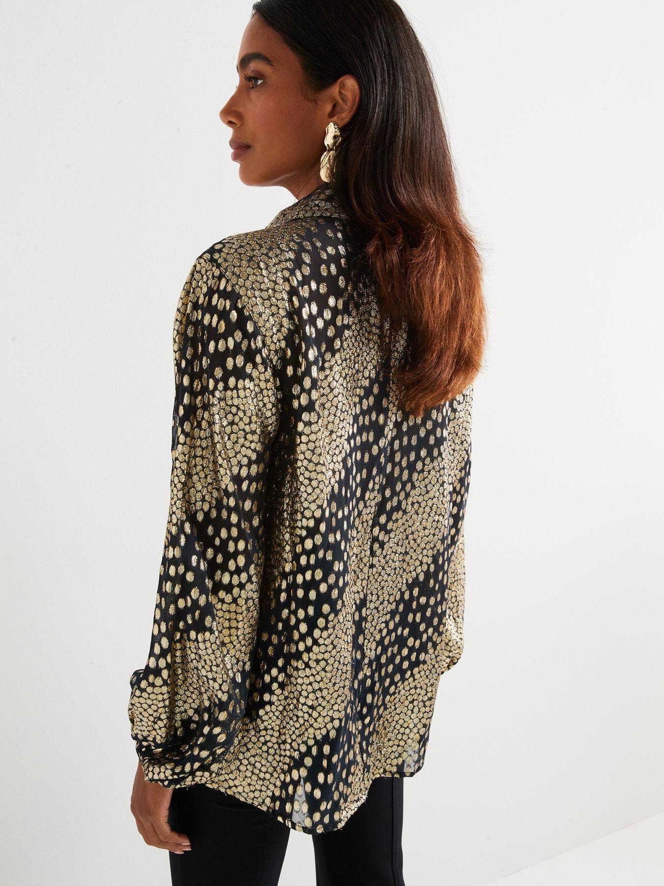  image of v-by-very-spot-lurex-longline-shirt-blackgold