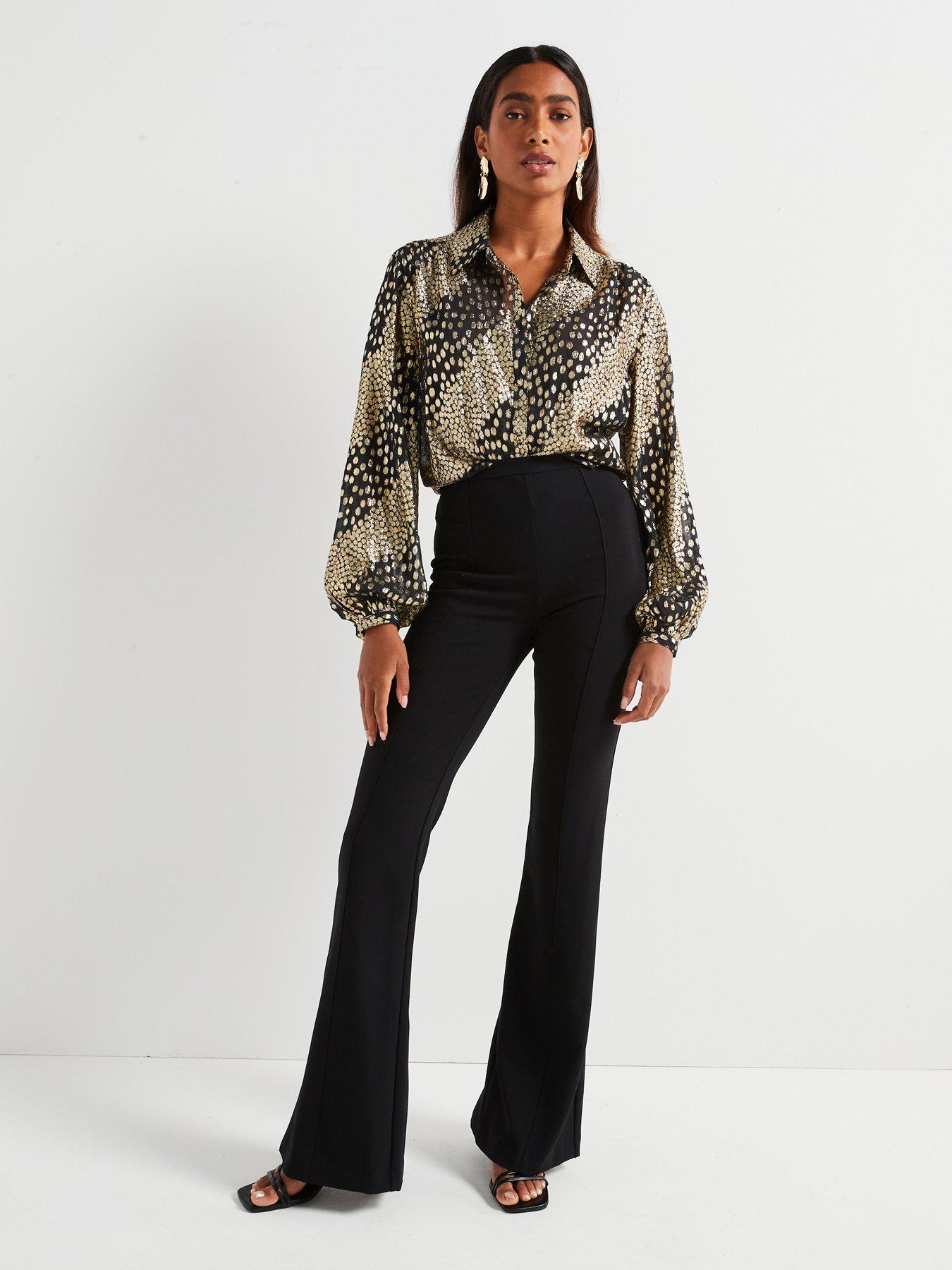  image of v-by-very-spot-lurex-longline-shirt-blackgold
