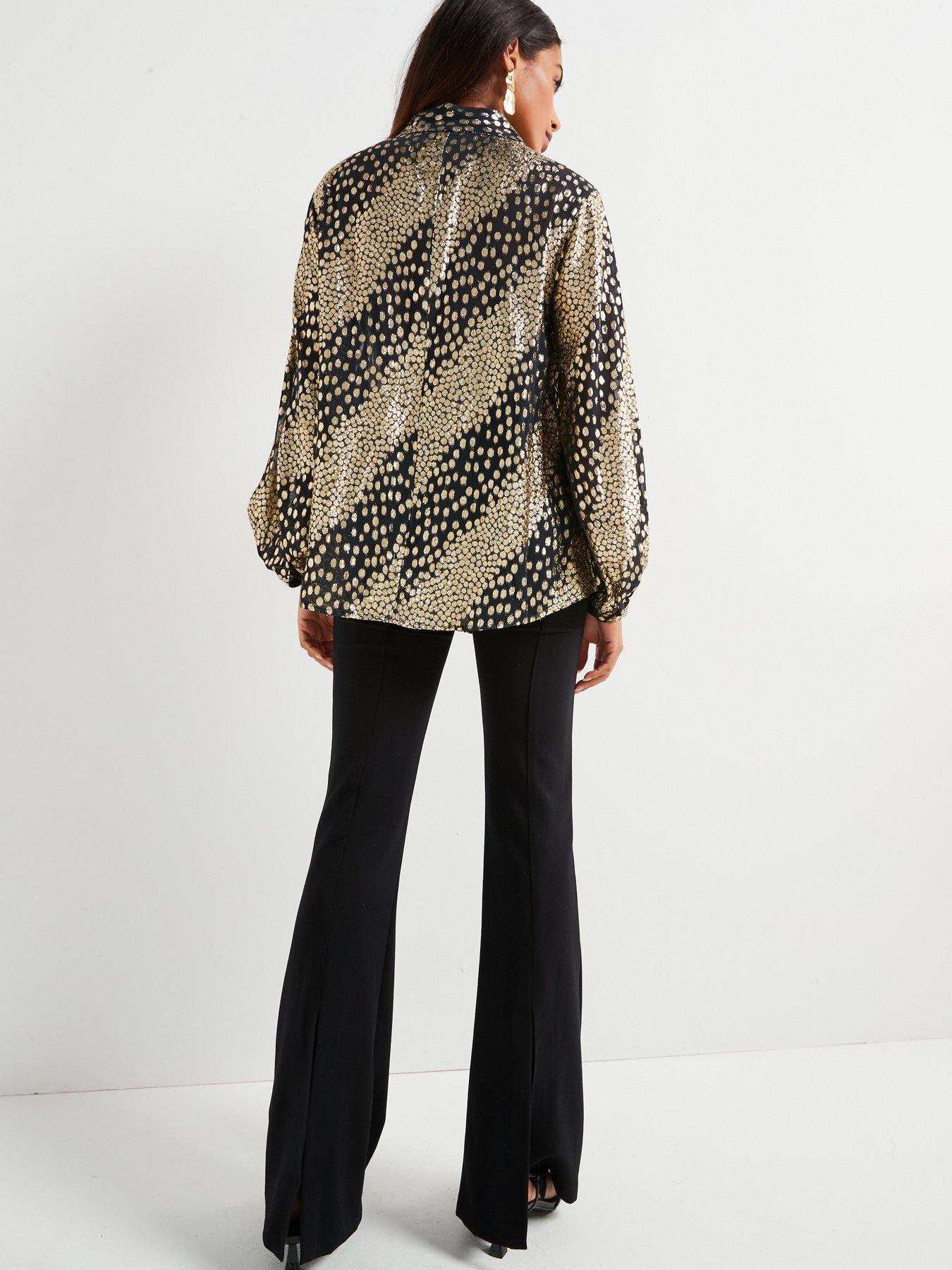  image of v-by-very-spot-lurex-longline-shirt-blackgold