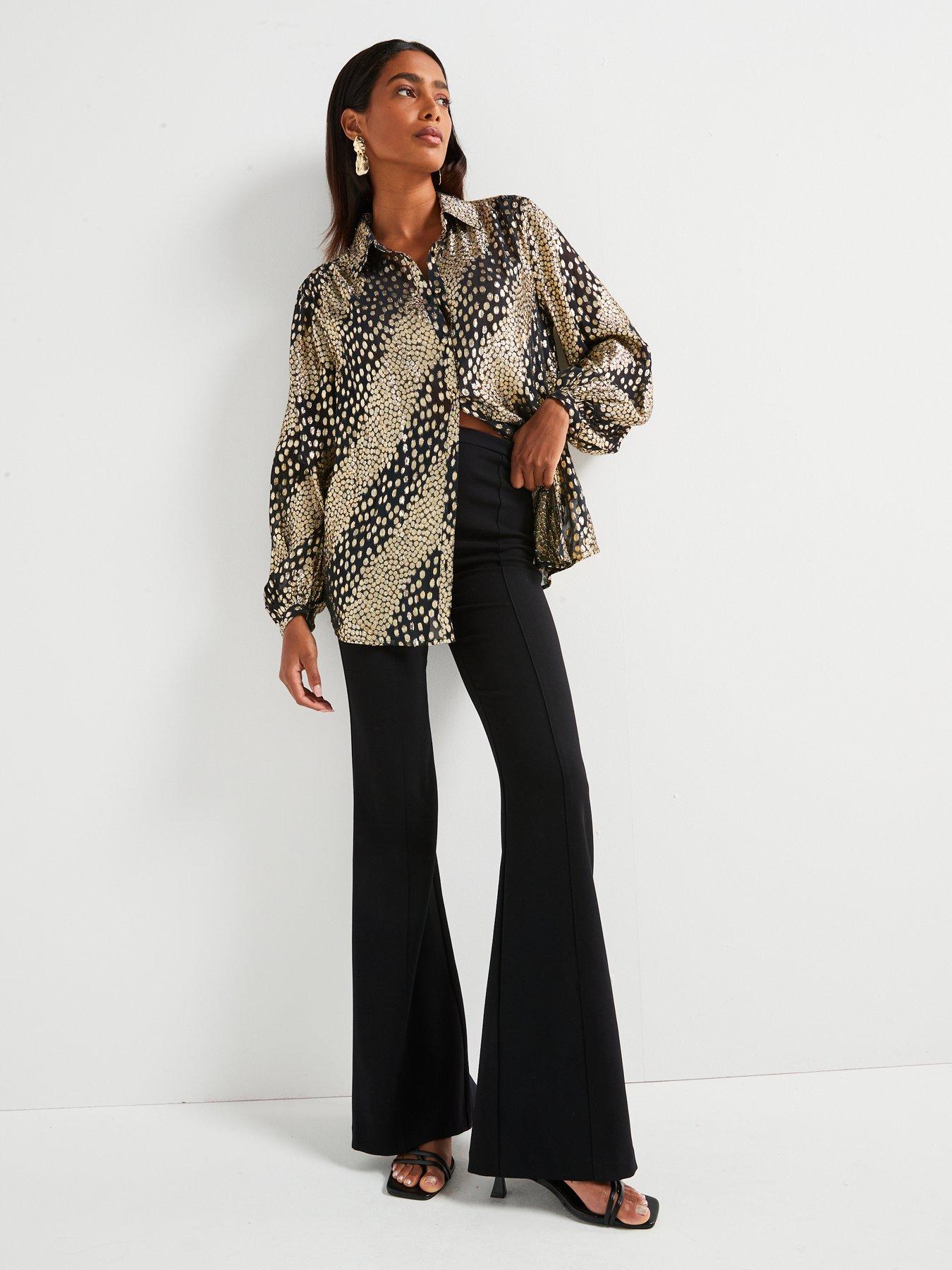  image of v-by-very-spot-lurex-longline-shirt-blackgold