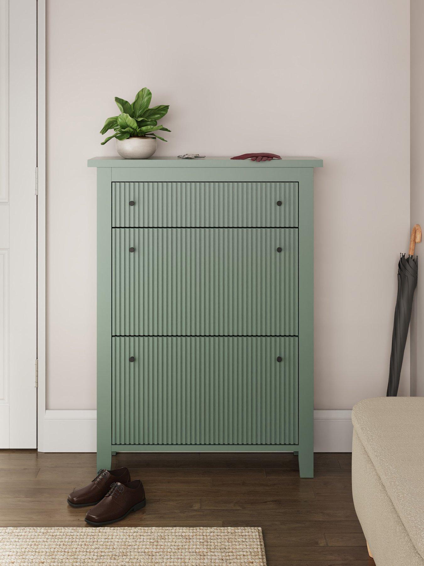 front image of gfw-bliss-3-drawer-shoe-cabinet-green