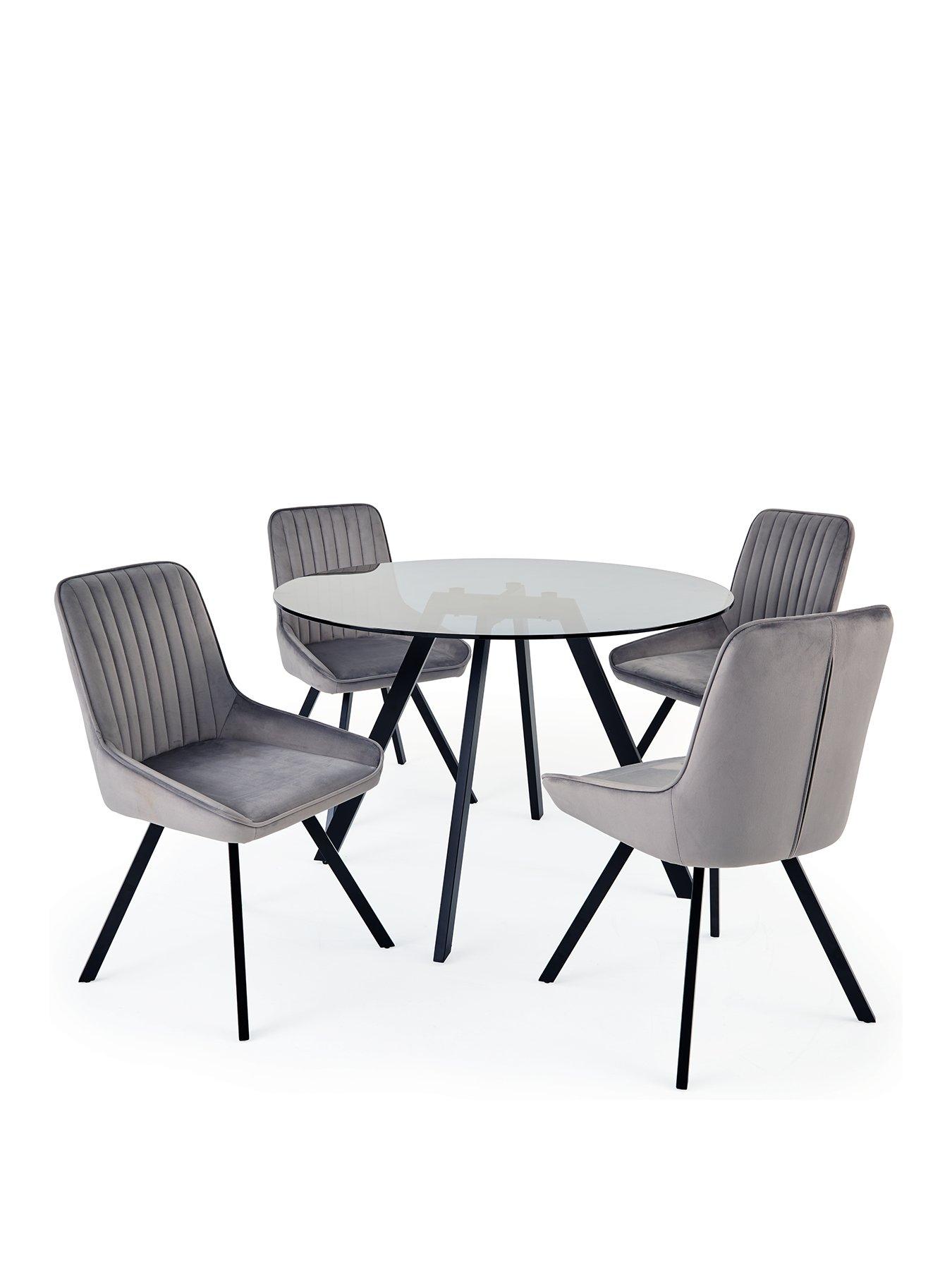 Image 2 of 7 of The Very Collection Marlow 110&nbsp;cm Round Smoked Glass Top&nbsp;Dining Table + 4 Fabric&nbsp;Chairs - Grey/Black