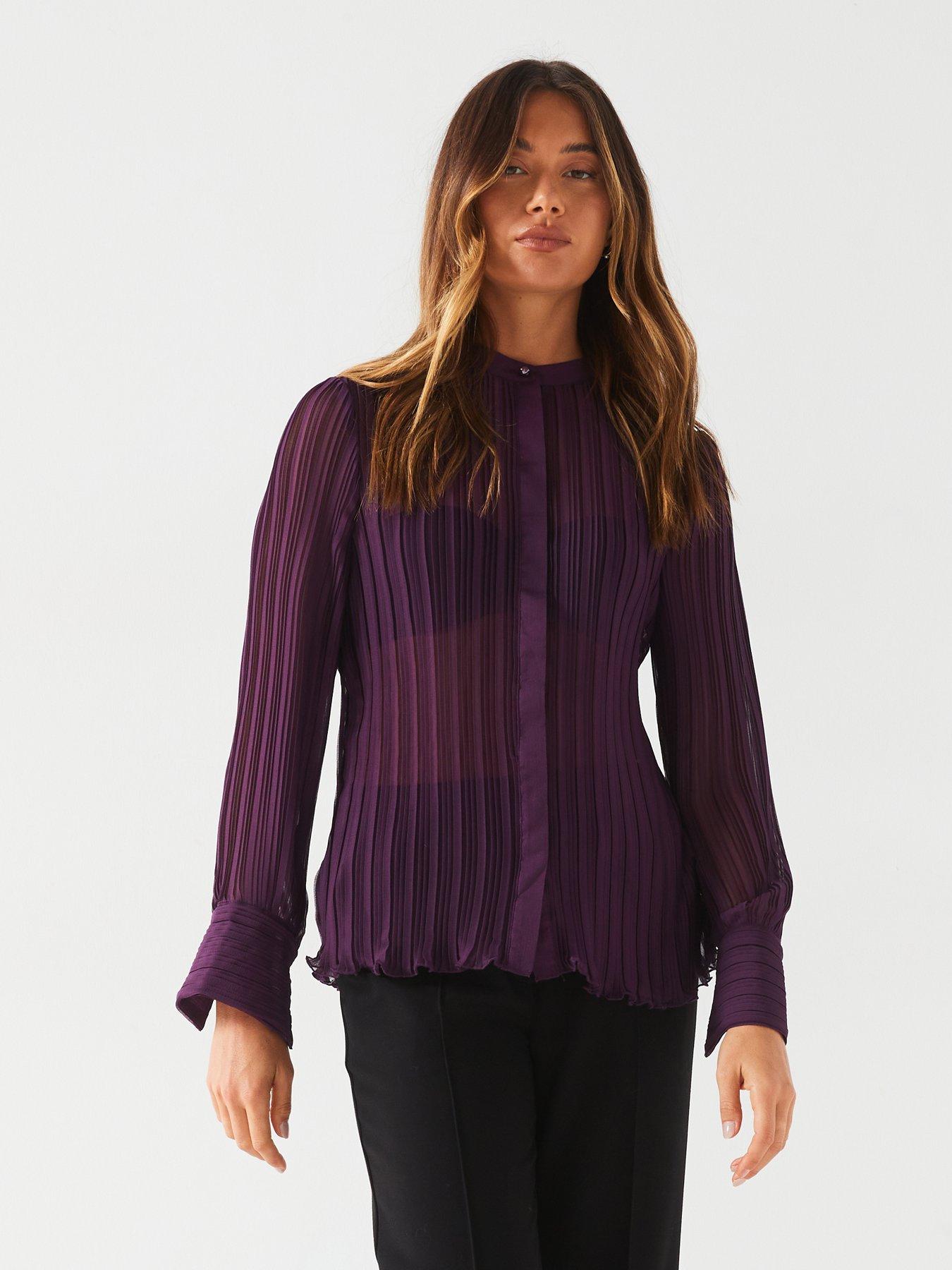 undefined Plisse Button Thru Shirt - Purple