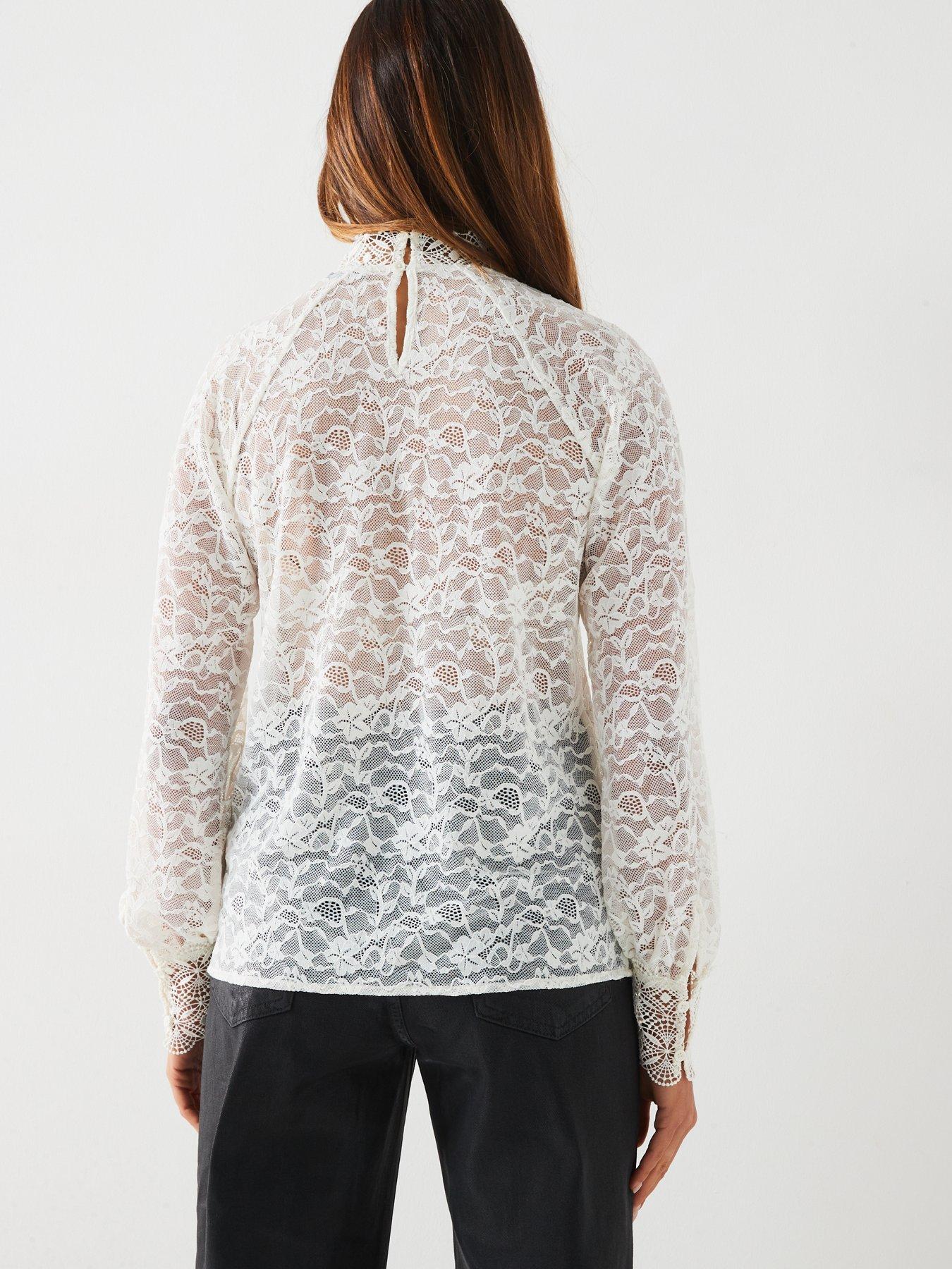  image of v-by-very-high-neck-lace-shell-top-ecru