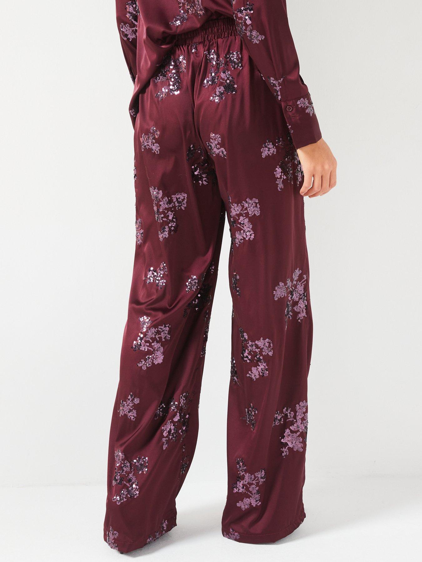  image of v-by-very-sequin-satin-trouser-co-ord-burgundy