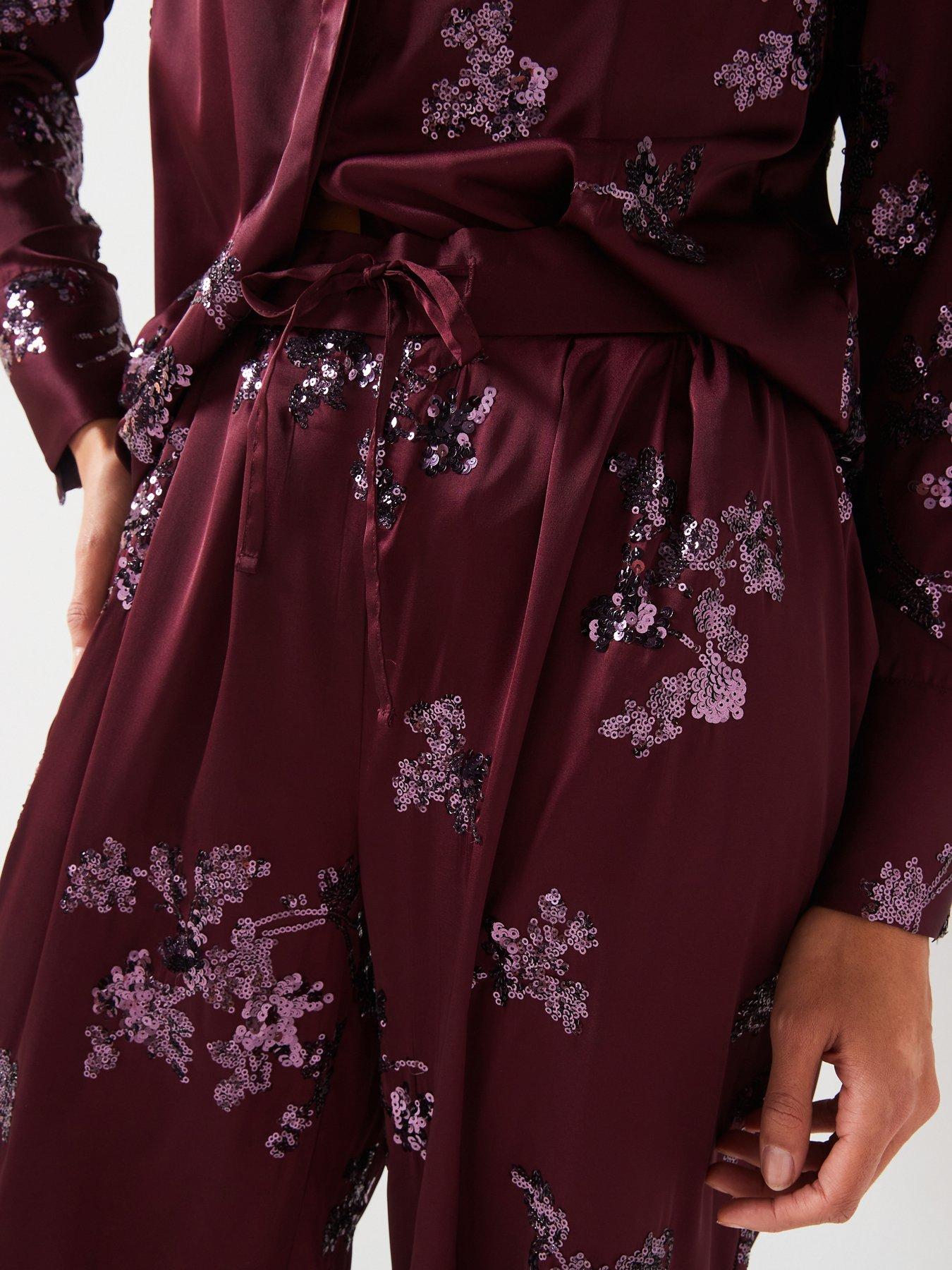  image of v-by-very-sequin-satin-trouser-co-ord-burgundy