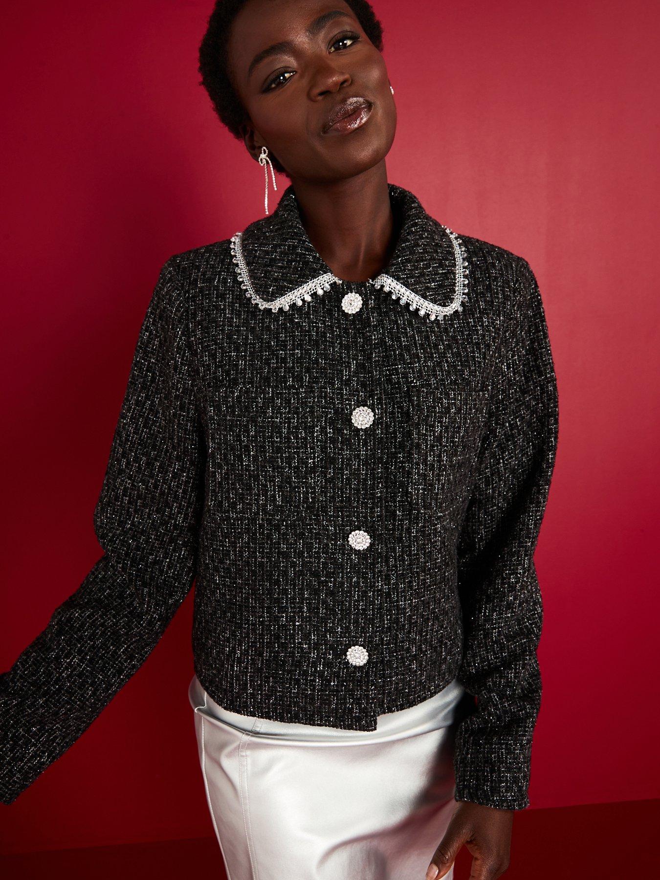 Image 4 of 6 of V by Very Diamante Trim Trophy Jacket - Black