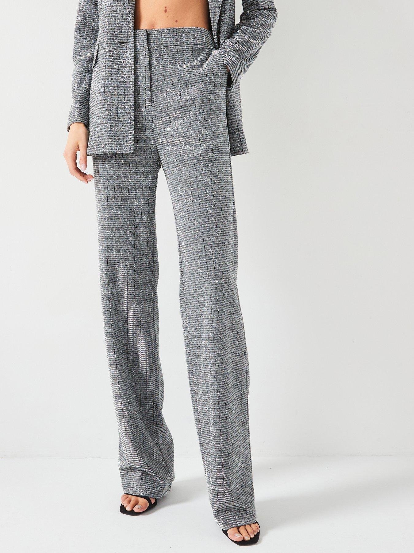 undefined Metallic Wide Leg Trouser - Grey