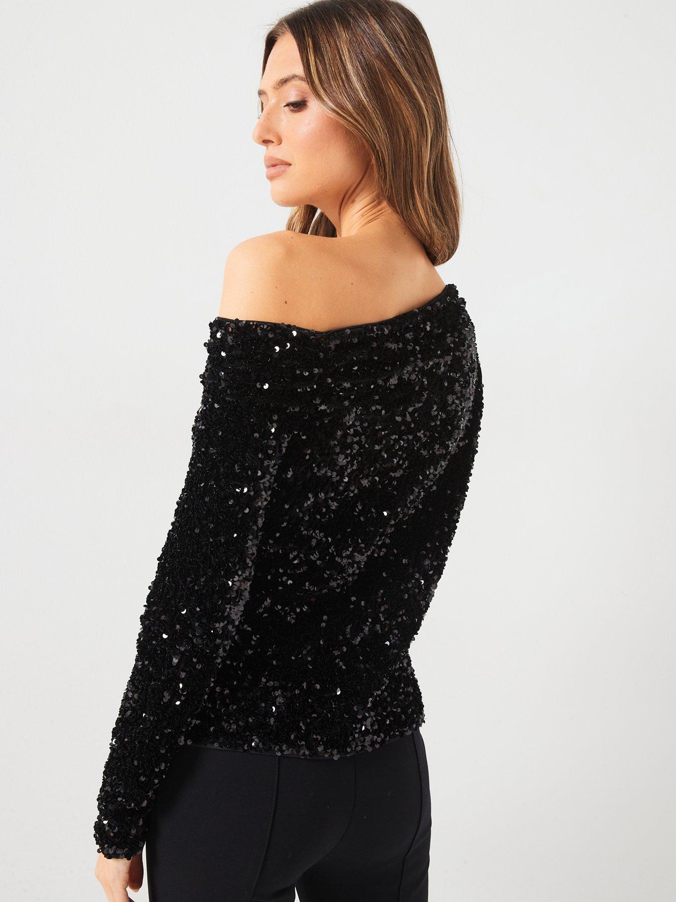  image of v-by-very-off-the-shoulder-sequin-top-black