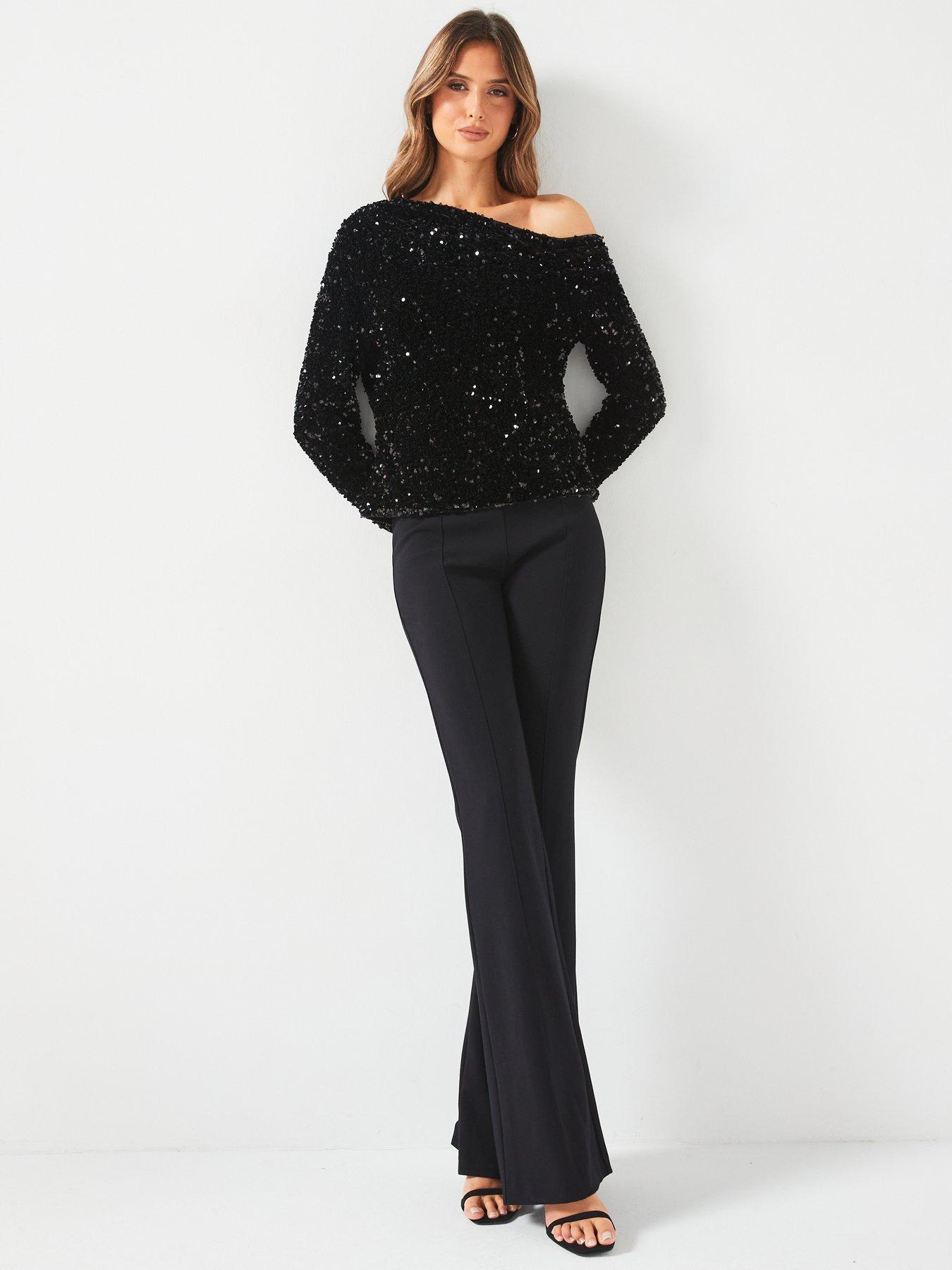  image of v-by-very-off-the-shoulder-sequin-top-black