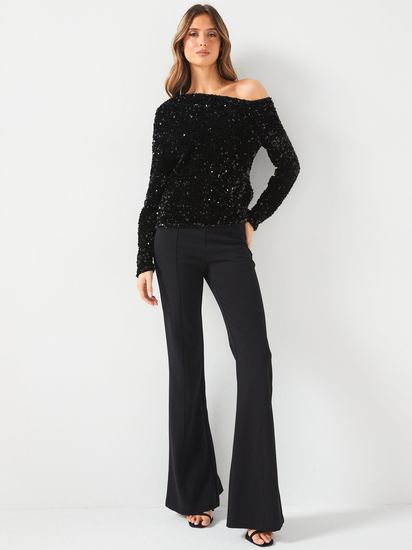  image of v-by-very-off-the-shoulder-sequin-top-black
