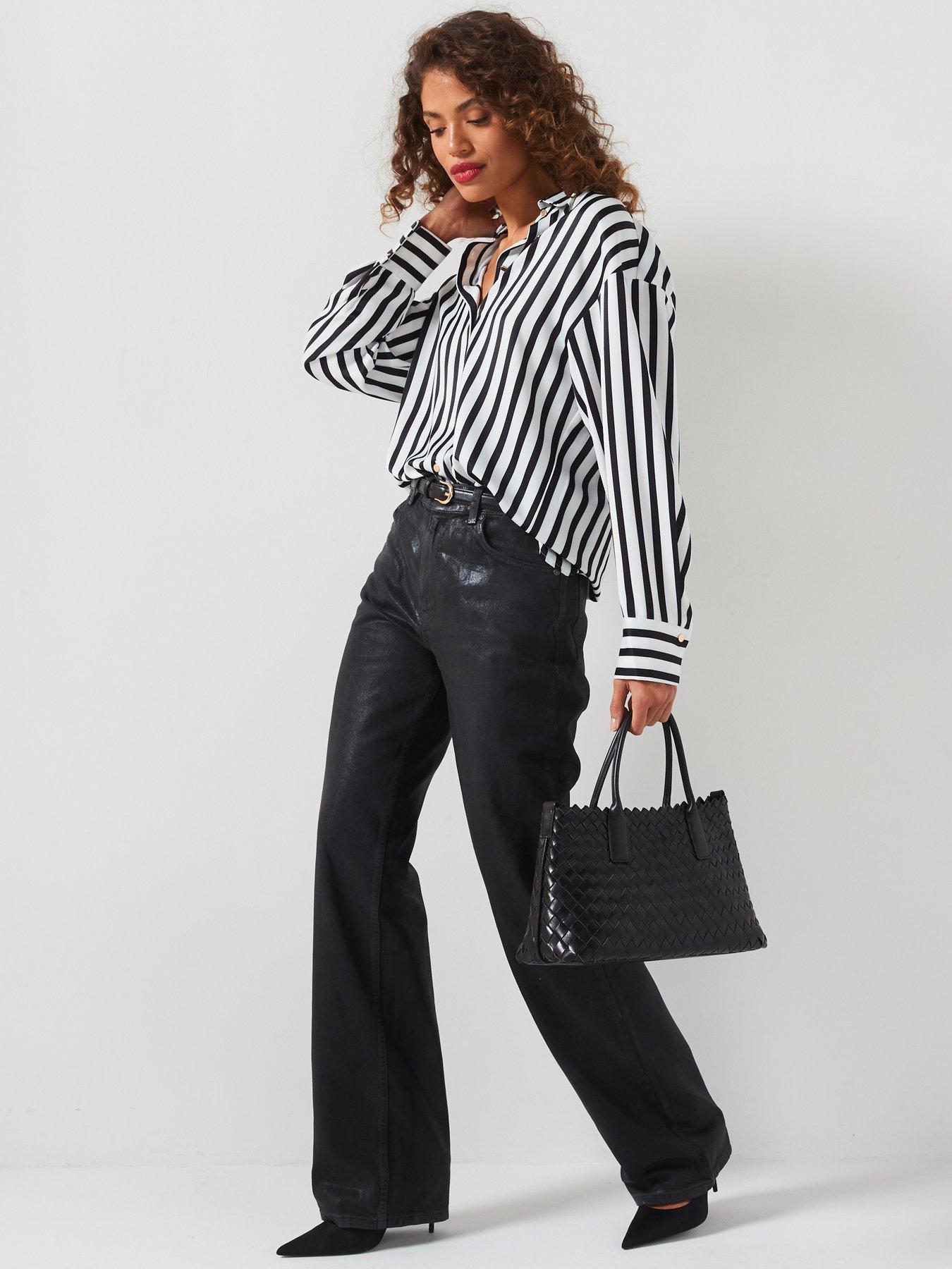 Image 4 of 6 of V by Very Stripe Satin Longline Shirt - Black