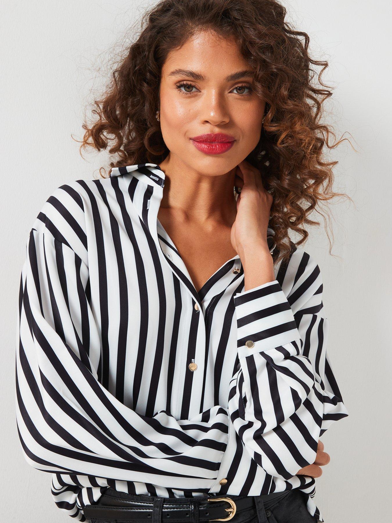 Image 5 of 6 of V by Very Stripe Satin Longline Shirt - Black