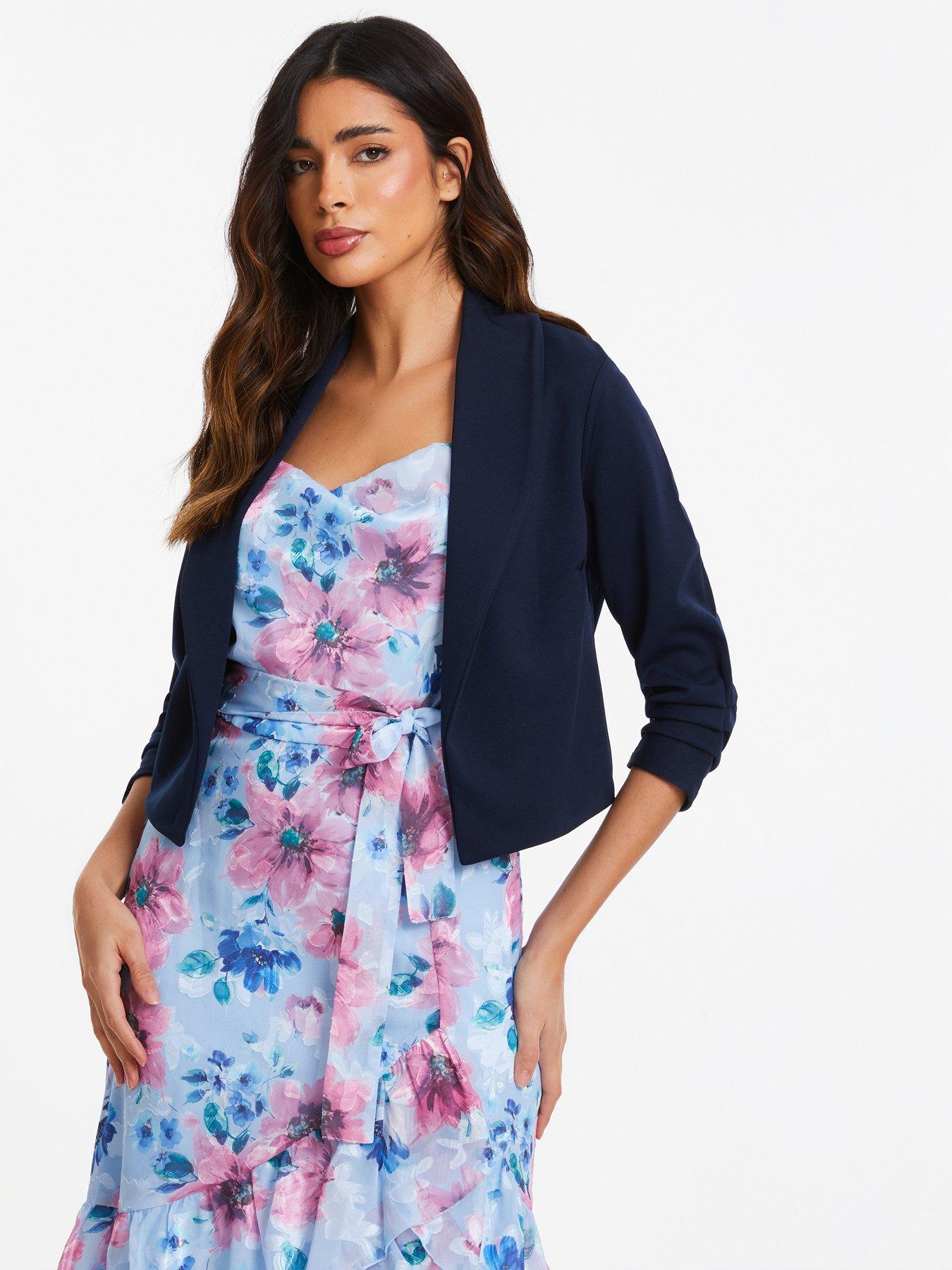 undefined Navy Shawl Collar Crop Jacket