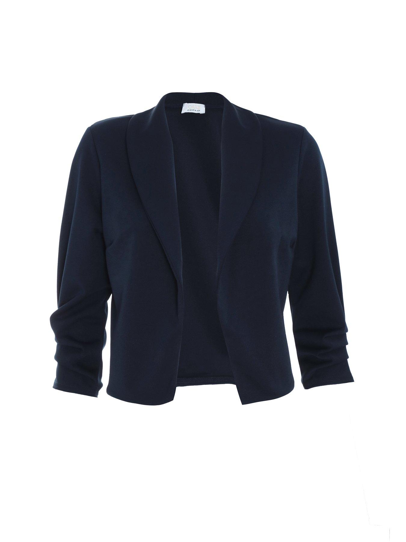  image of quiz-navy-shawl-collar-crop-jacket