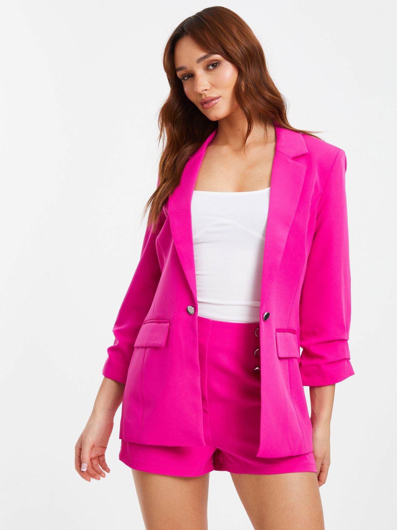 Quiz Pink Ruched Sleeve Blazer littlewoods