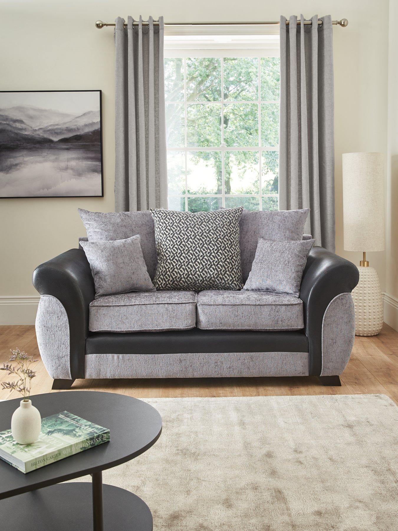 undefined Marino Fabric/Faux Leather 2 Seater Scatter Back Sofa - Grey/Black - Made in the UK