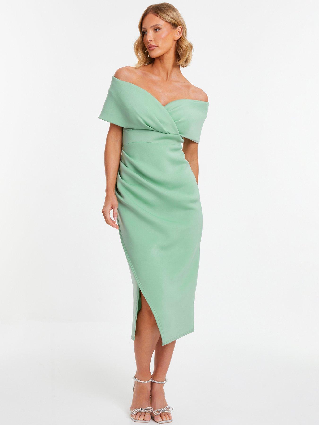 Quiz green bardot hot sale embellished maxi dress