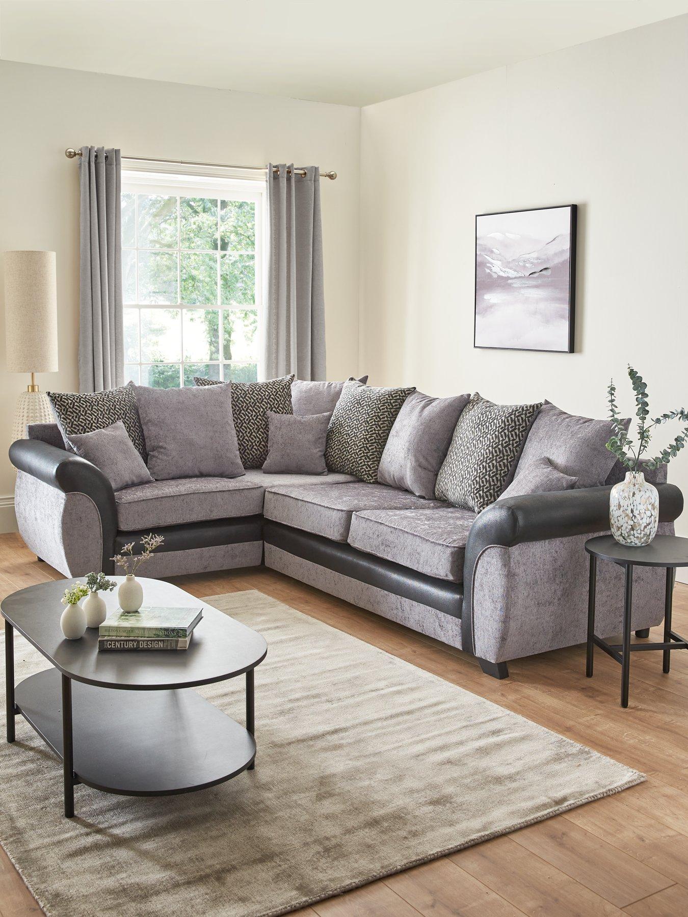 Very Home Marino Fabric/Faux Leather left Hand Scatter Back Corner Group Sofa - Grey/Black - Made in the UK
