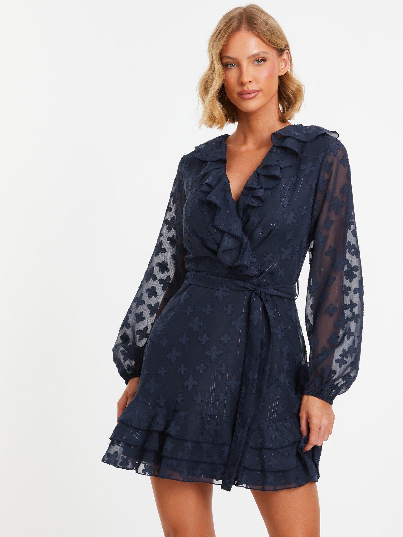 Quiz Navy Chiffon Dobby Mini Skater Dress | littlewoods.com