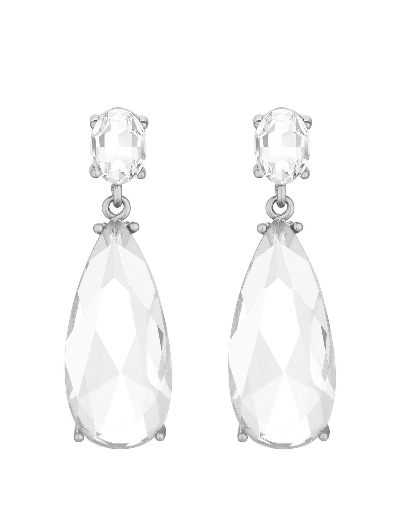 undefined Rhodium Plated Cubic Zirconia Peardrop Earrings
