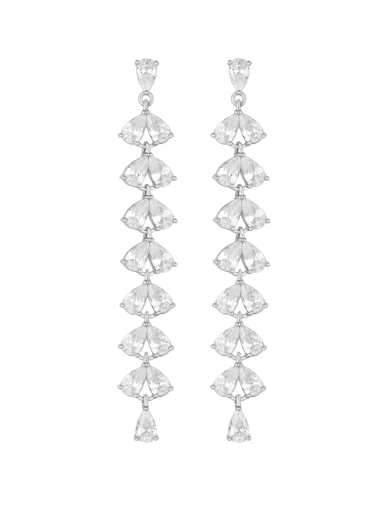 undefined Rhodium Plated Cubic Zirconia Linear Drop Earrings