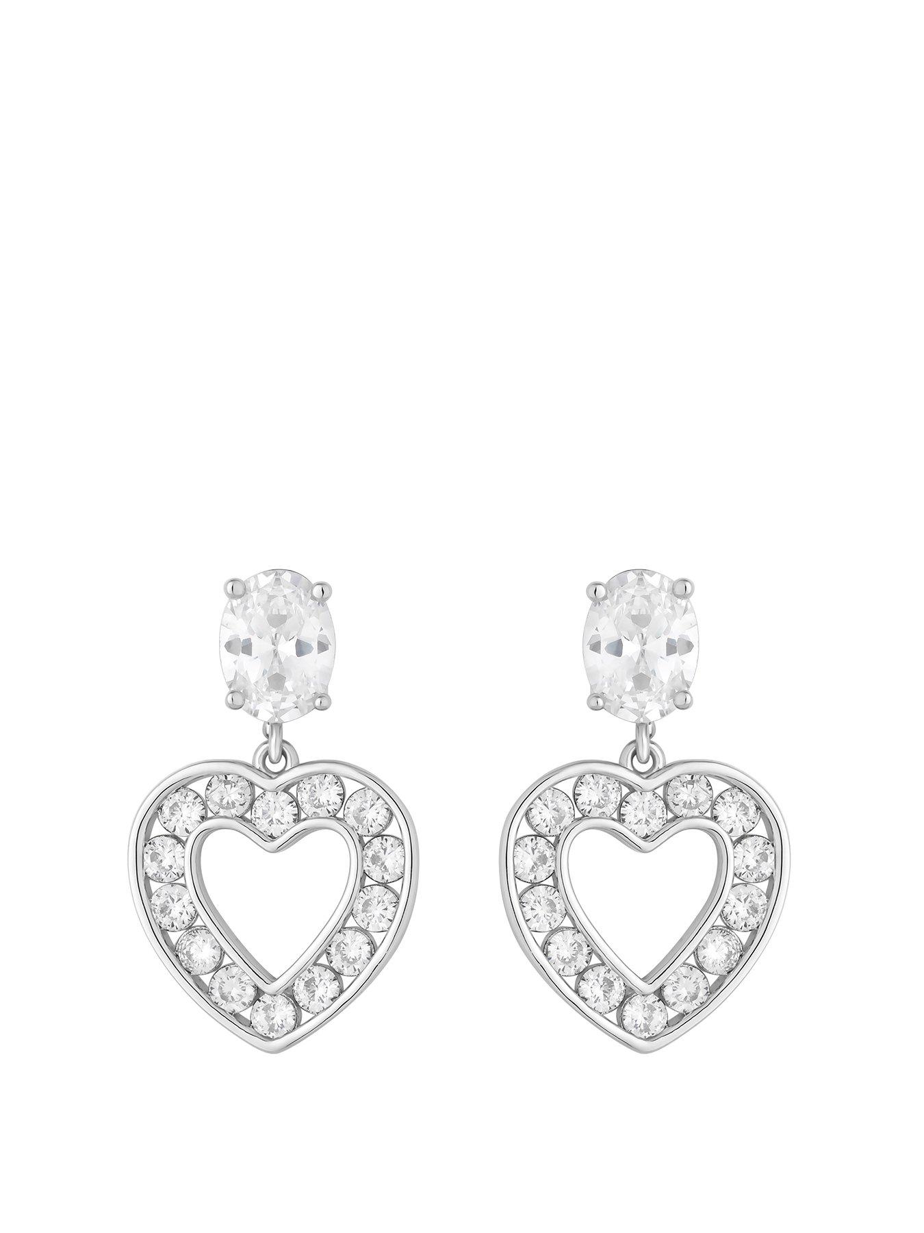 undefined Rhodium Plated And Cubic Zirconia Open Heart Drop Earrings