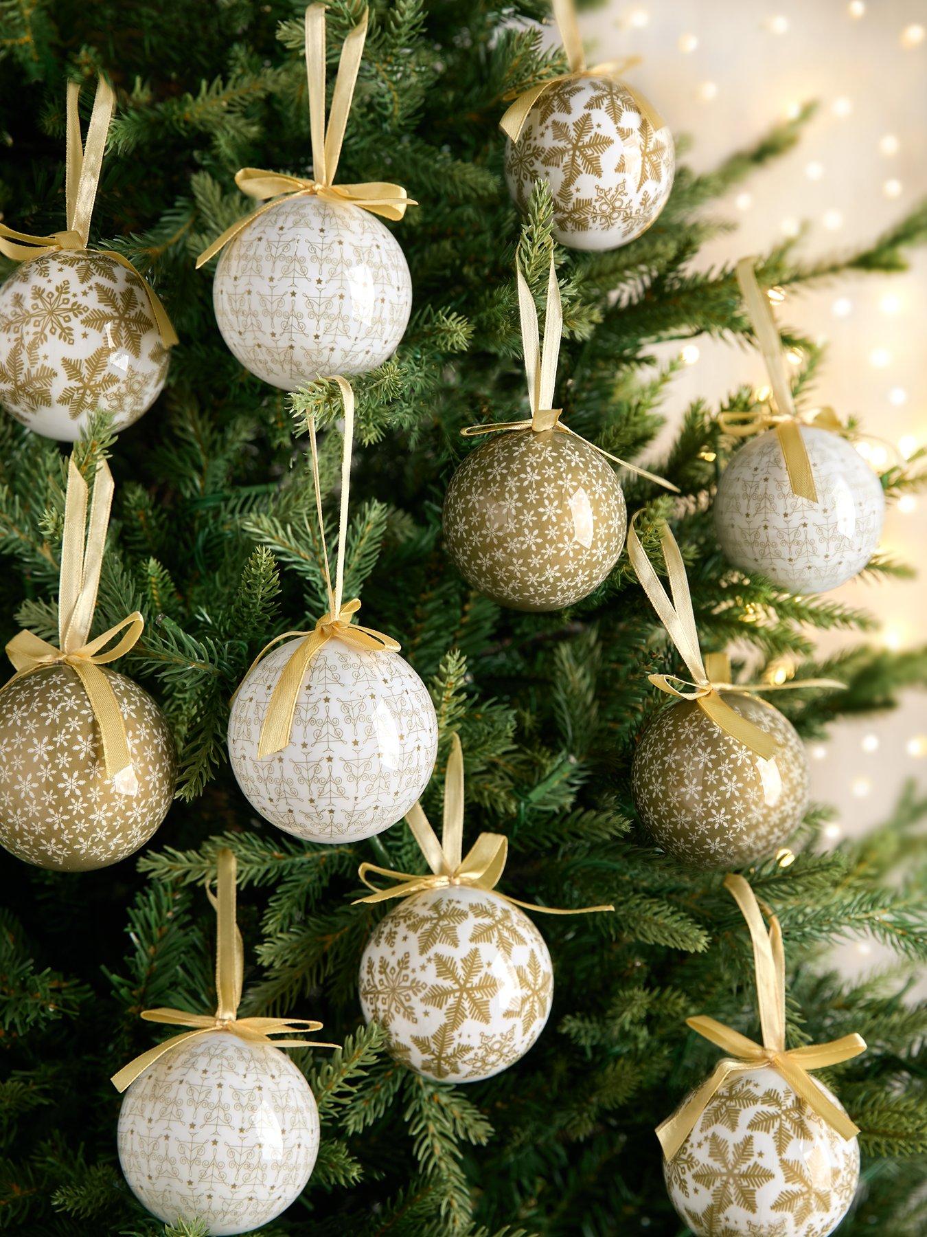 undefined Set of 14 Snowflake Decoupage Baubles