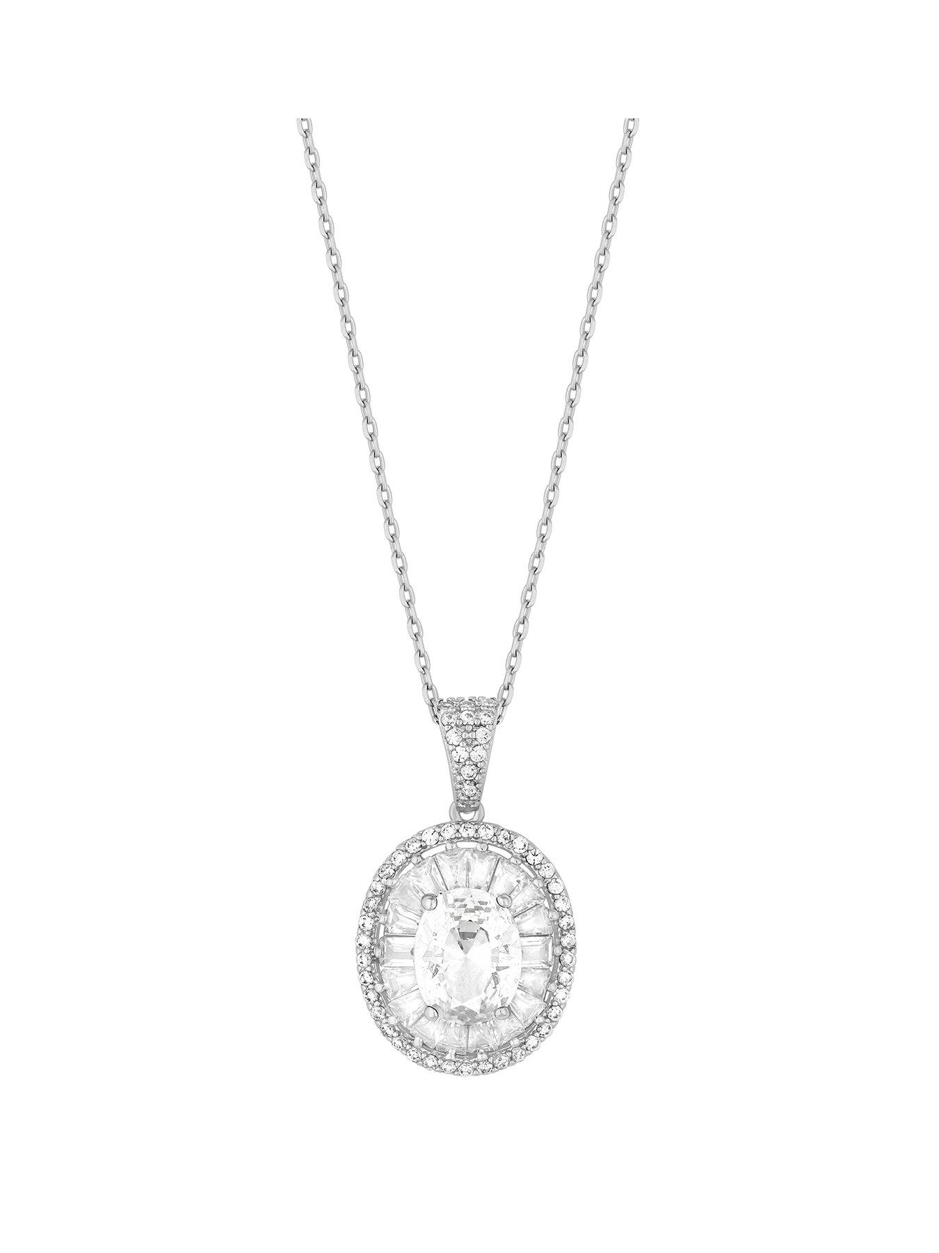 undefined Rhodium Plated Cubic Zirconia Statement Crystal Pendant Necklace