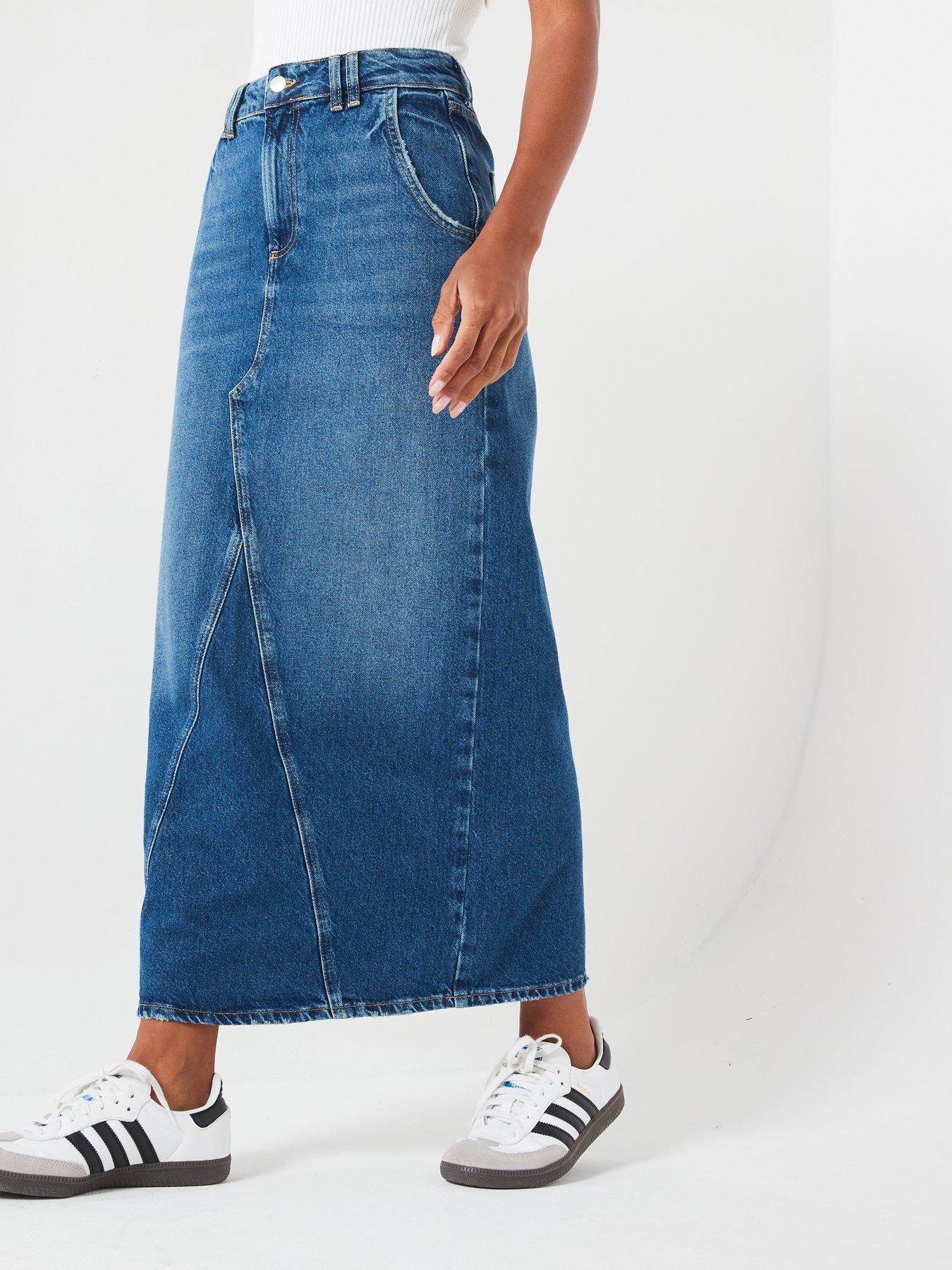  image of v-by-very-authentic-denim-maxi-skirt-midi-wash