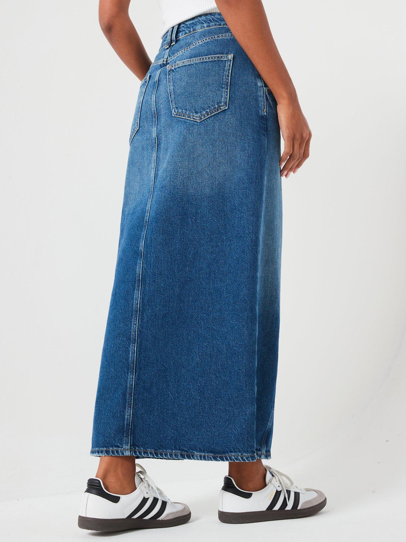  image of v-by-very-authentic-denim-maxi-skirt-midi-wash