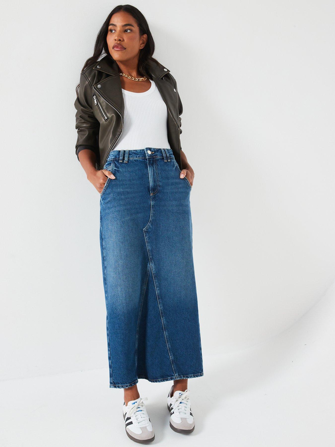  image of v-by-very-authentic-denim-maxi-skirt-midi-wash