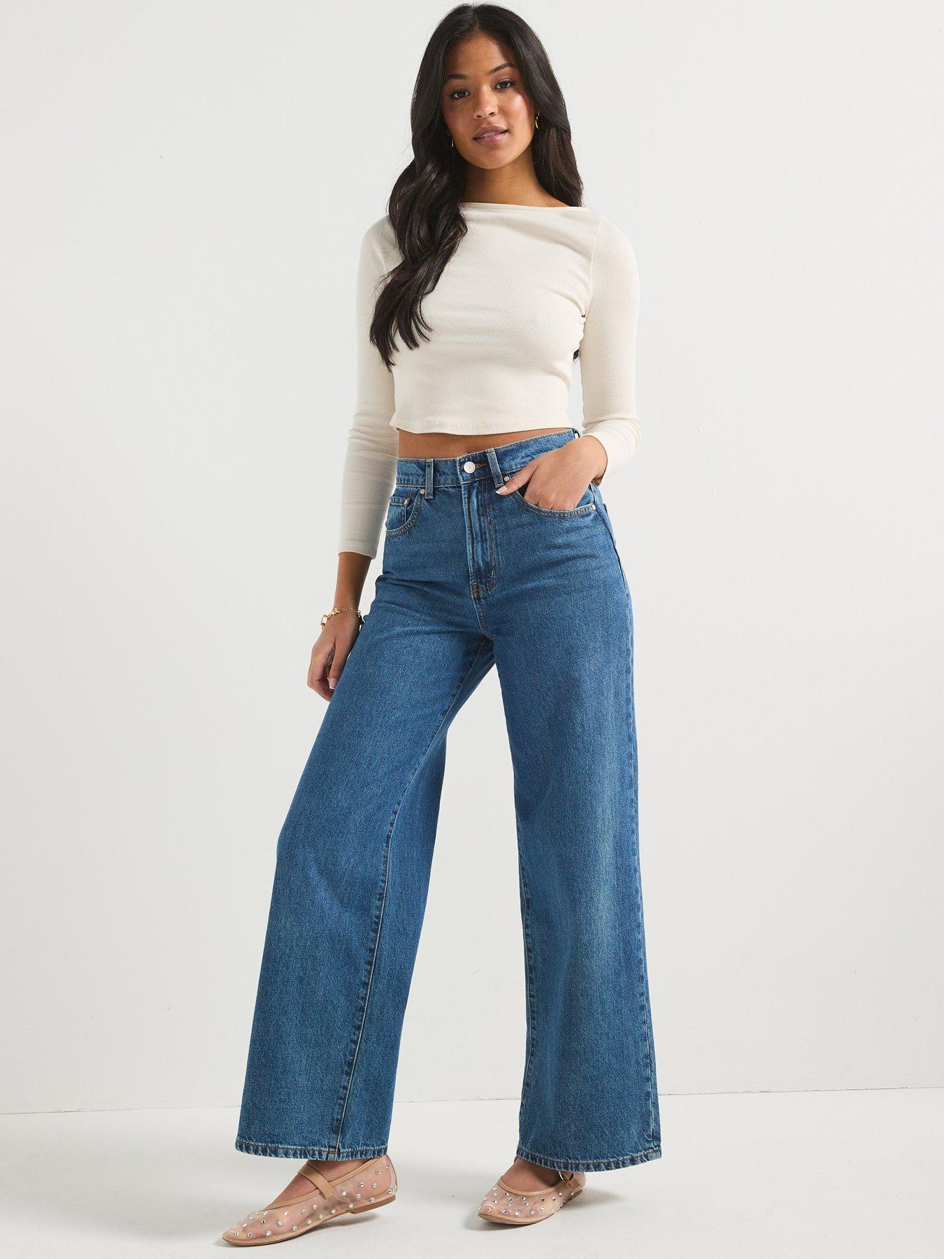  image of only-high-waist-wide-leg-denim-jean-blue