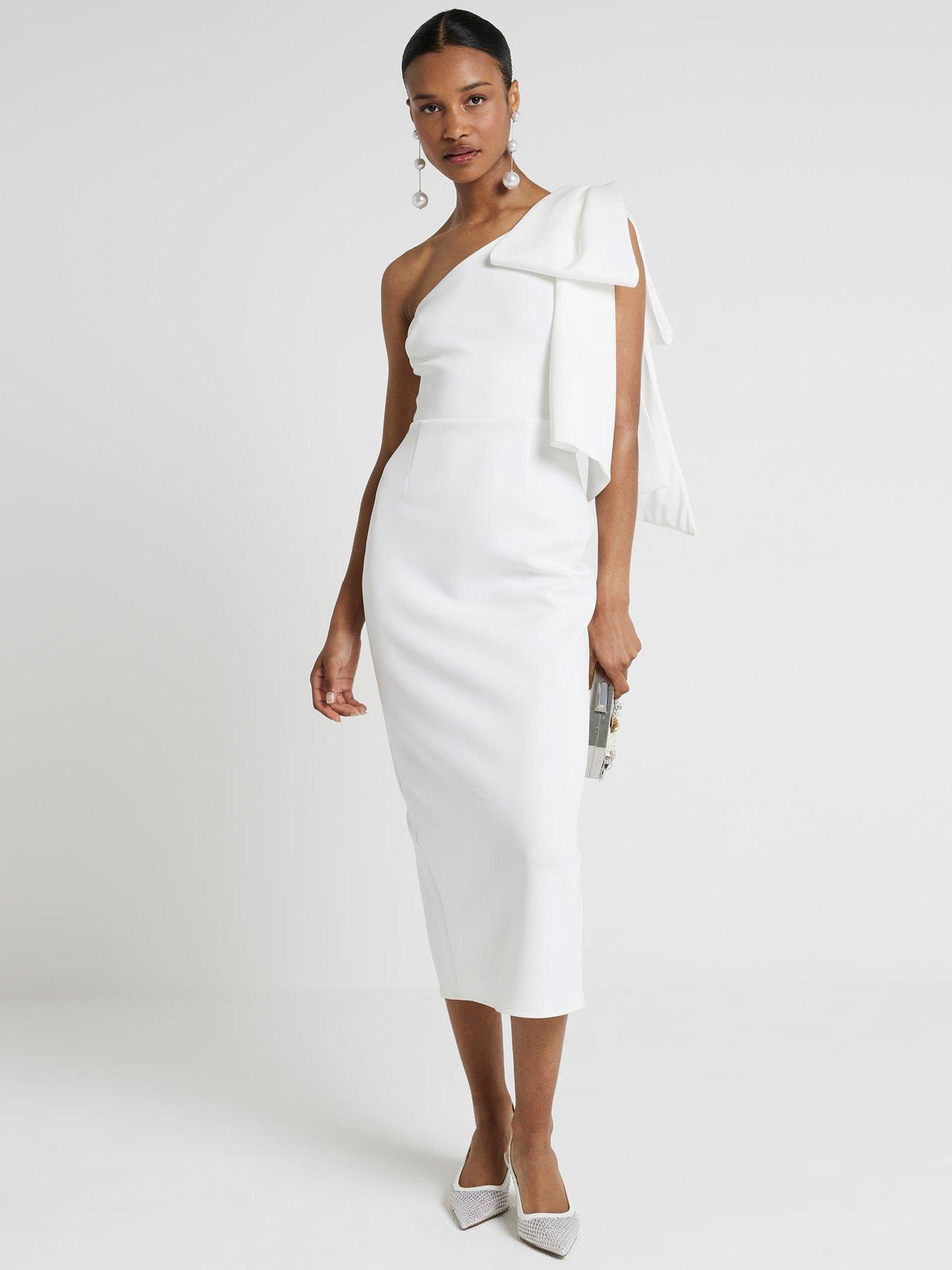 River Island One Shoulder Bow Detail Dress White littlewoods