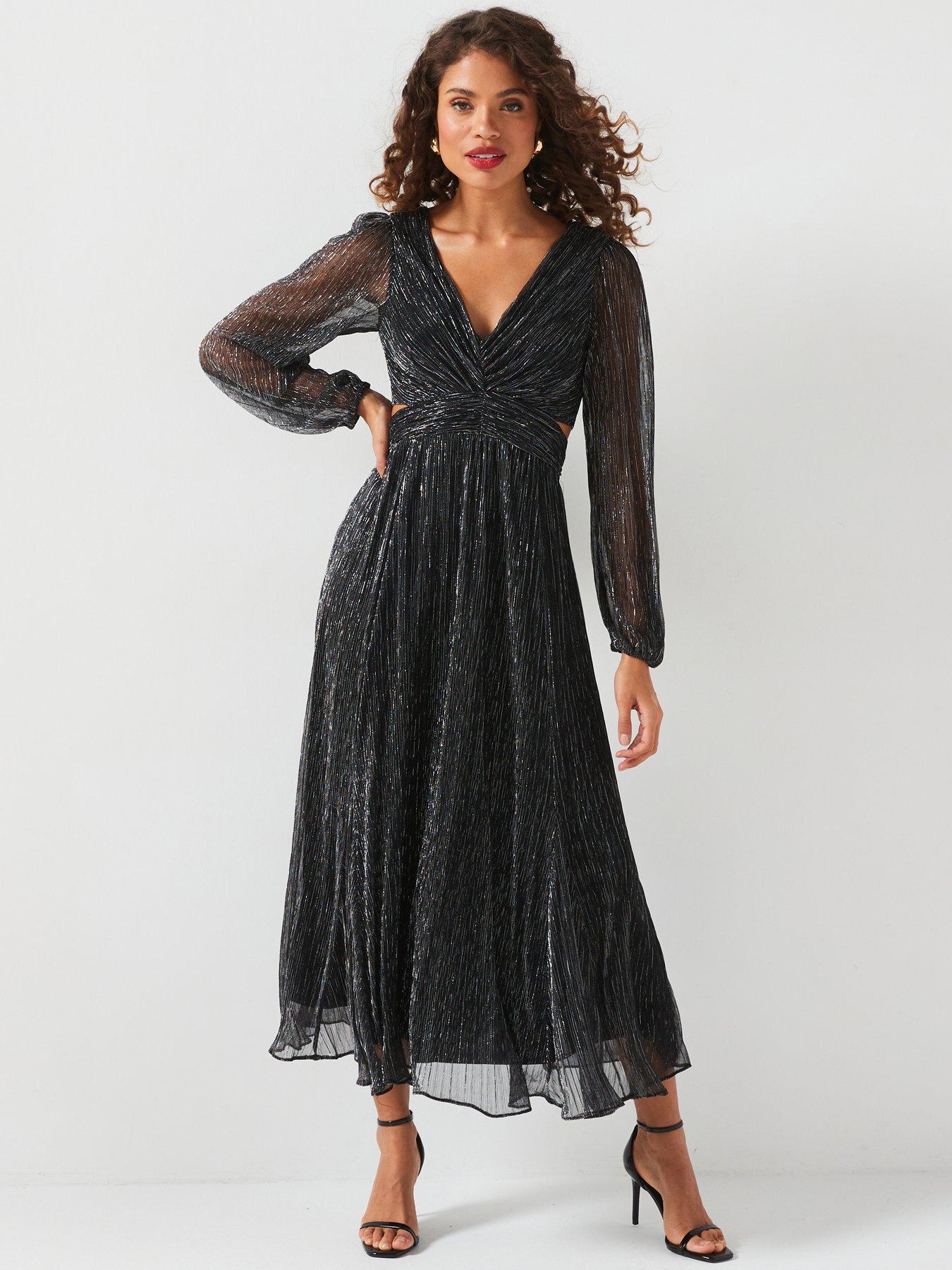 undefined Metallic Cut Out Midi Dress - Dark Silver